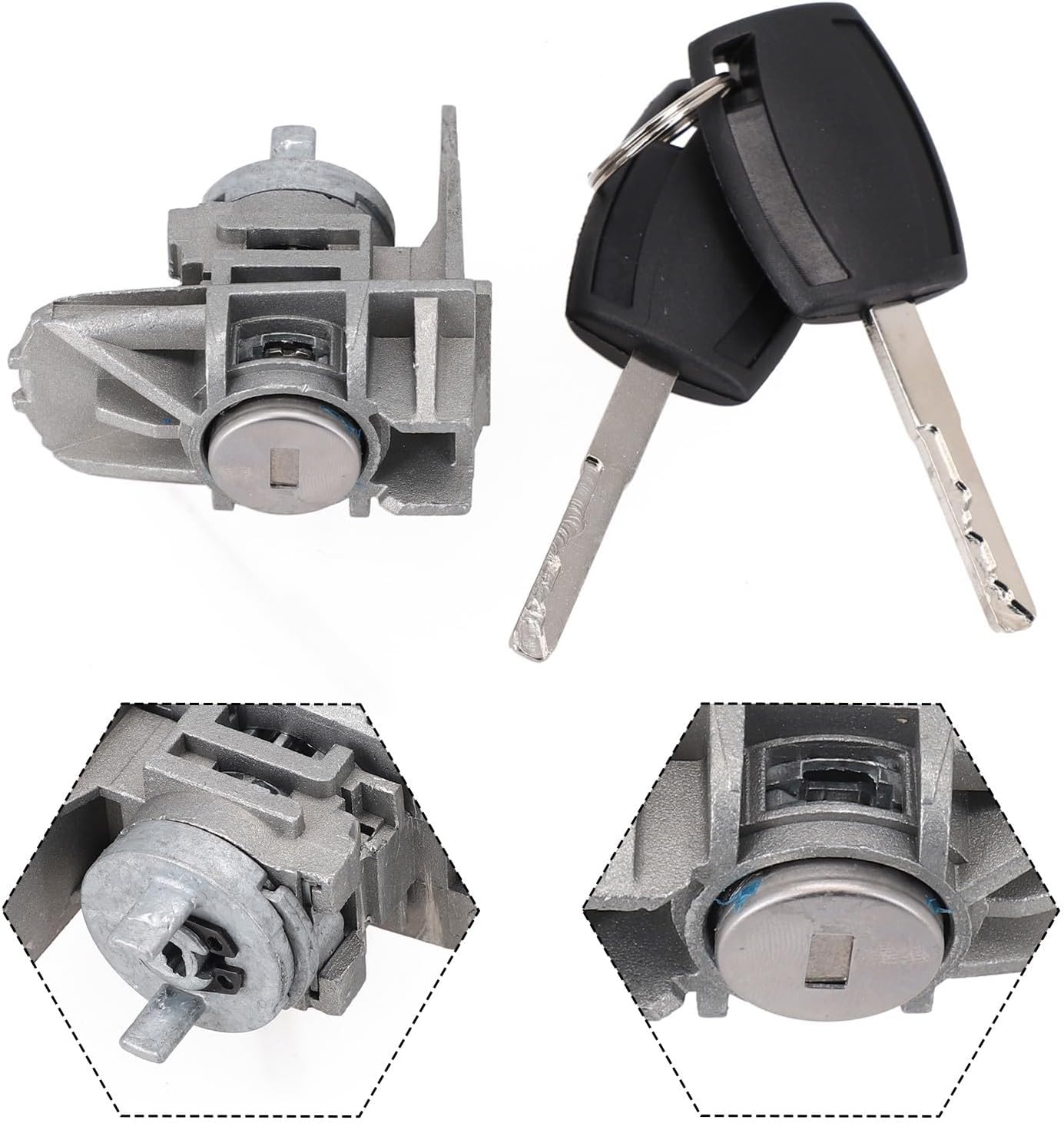 Front Left Door Lock Cylinder with 2 Keys, Direct Replacement for Ford Focus, C-Max, and S-Max (Part No. 1552849)