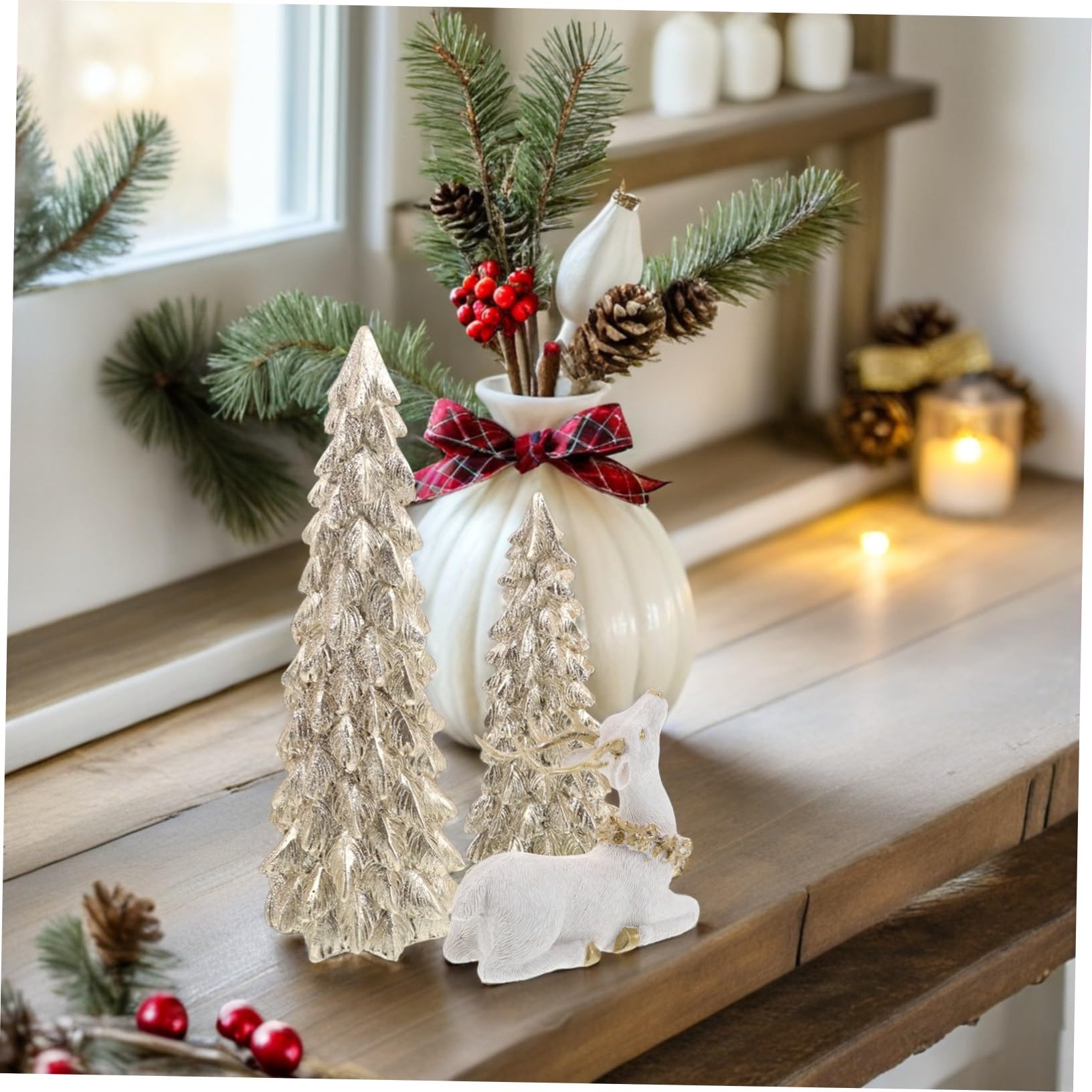 Healifty Decoraciones Navideñas Árbol y Reno de Resina Adornos de Mesa Miniatura para Centros de Mesa y Decoración de Fiestas para Repisa de Chimenea y Ambiente Festivo