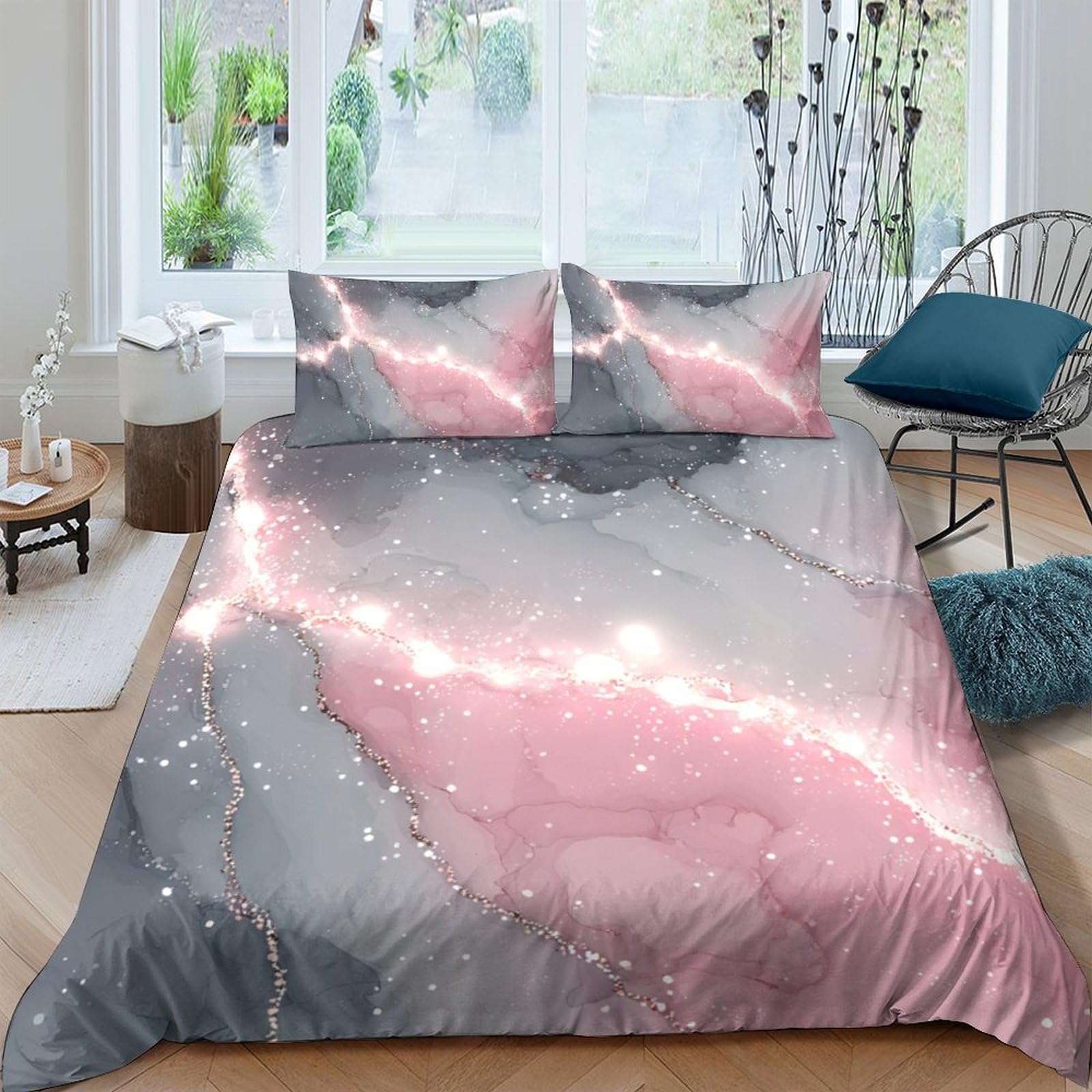 Ctjqhvkz Style-5 3D Printed Pink Marble Fitted Sheet Microfiber Grey Abstract Bed Cover For Bedroom Guest Room Dustproof Decor Single（135X200cm）