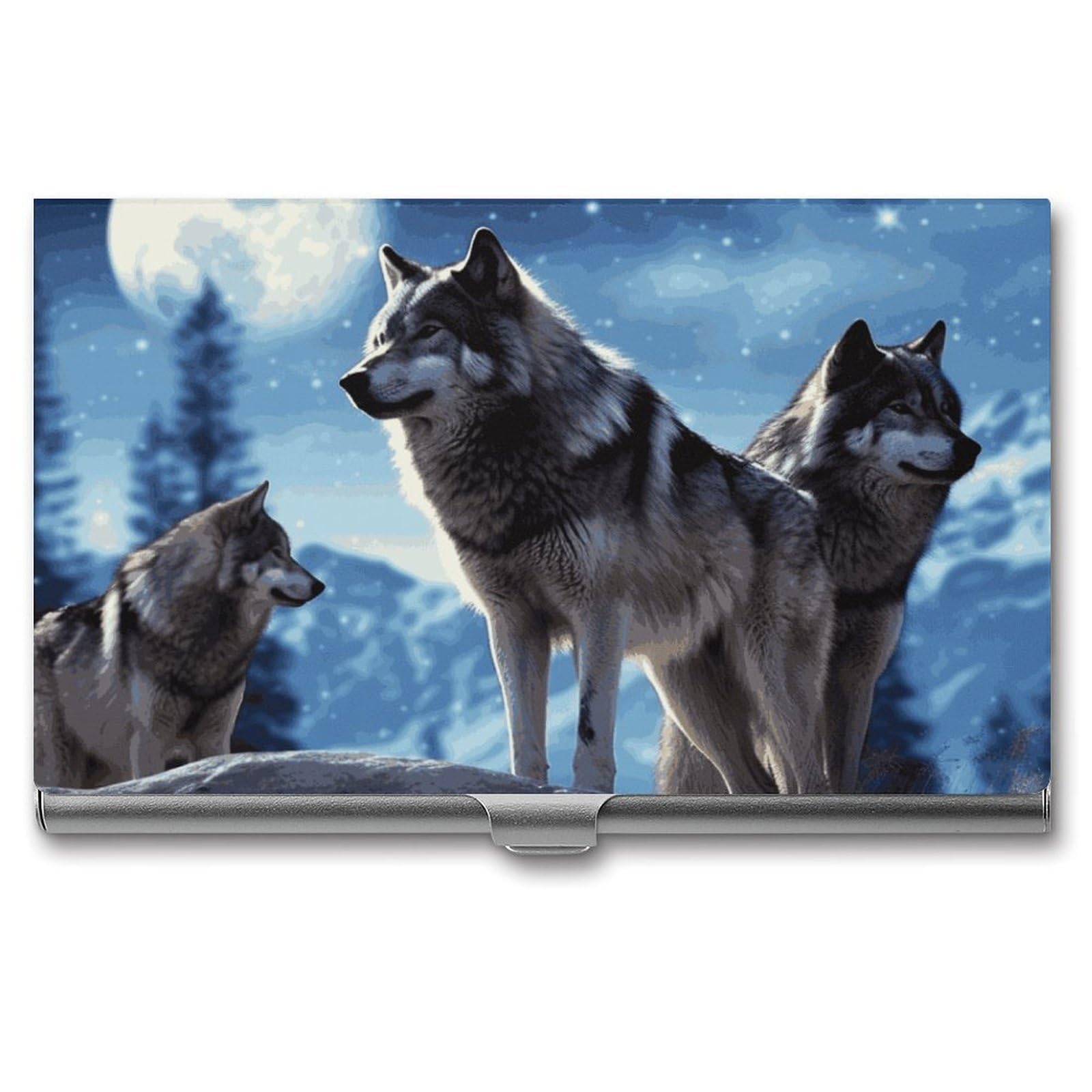 BTCOWZRV Wolfs Business Card Holder Metal Slim Business Card Case, Pocket Card Holder for Men Women Purse Name Card Holder Stainless Steel Wallet Credit ID Case for Office