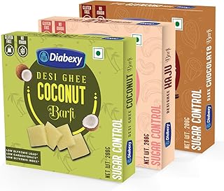 Diabexy Desi Ghee Sugar Free Barfi Combo (Coconut, Kaju & Chocolate Hazelnut ) 200 gm Each (Pack of 3)