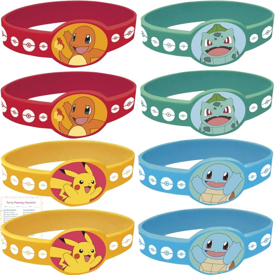 獨特的精靈寶可夢派對手鍊| 8 計數 |有趣的生日派對禮物和裝飾品|官方授權|包括清單