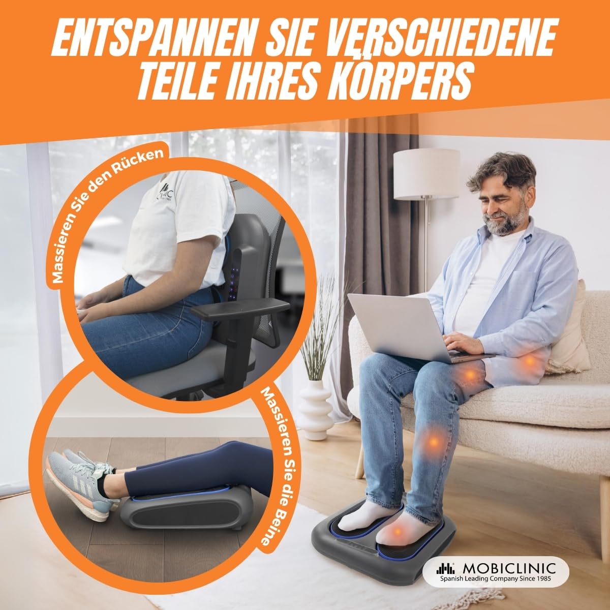 Mobiclinic, Fußmassagegerät, Vibration 10 Geschwindigkeitsstufen, 5 Programme, Timer, Fuß- und Beinmassagegerät mit Vibration, Fernbedienung und Bedienfeld LED, VIBFIT