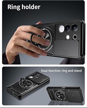 Compatible with vivo iQOO Z10x 5G Case Cover,Compatible with Vivo Y29 4G V2434 / T4X V2437 / Y31 Pro 5G with Slide Camera Cover Phone Stand Protective Case Black