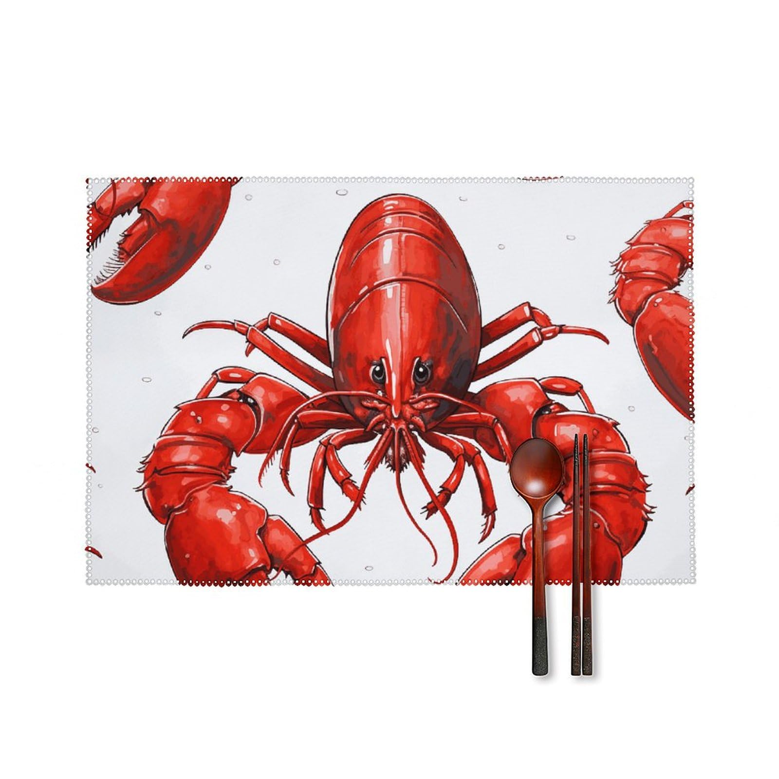 Set de table homard rouge en toile lot de 6 lavable et résistant à la chaleur pour salle à manger
