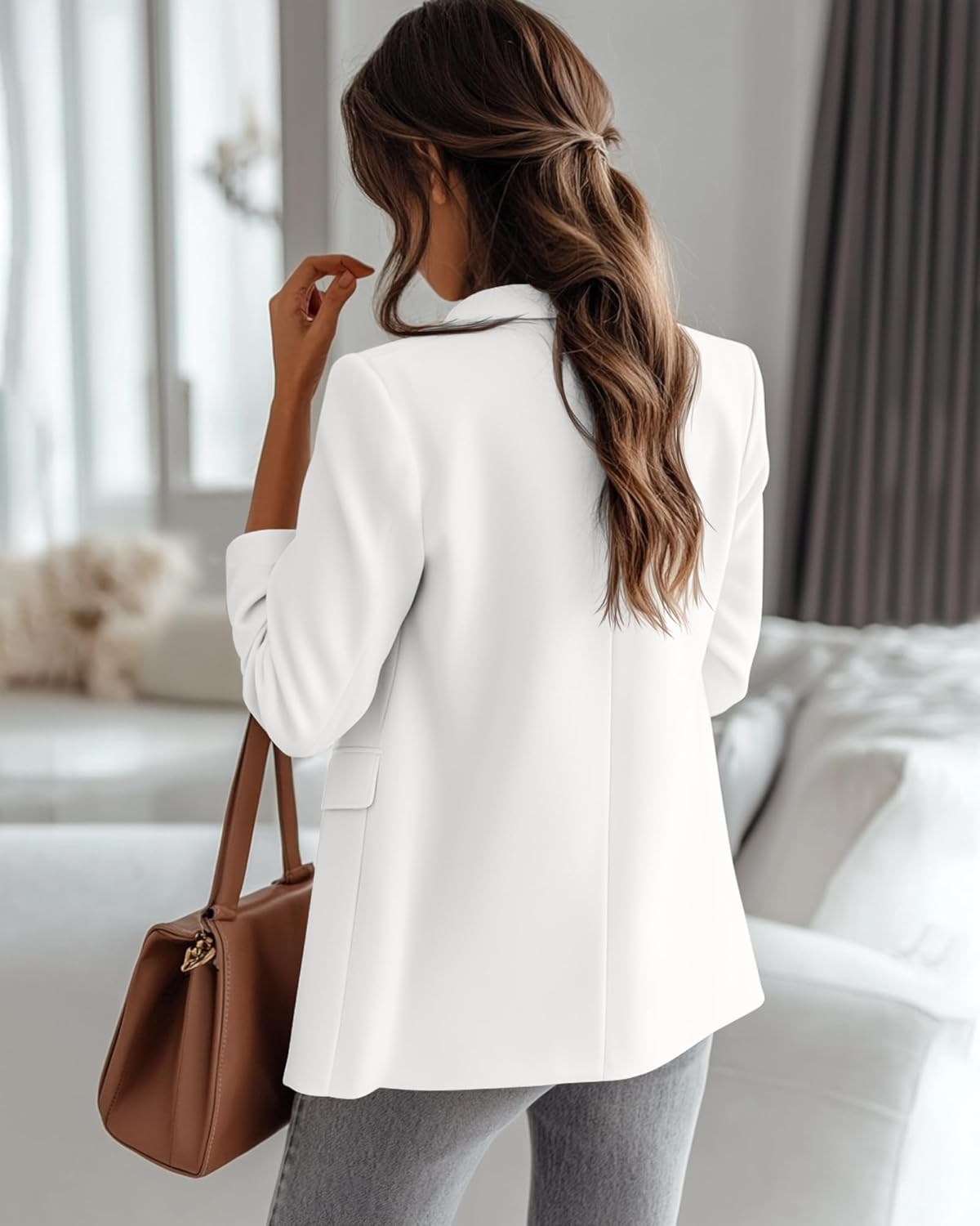 Riyiper Women's 3/4 Sleeve Blazer Open Front Blazer Jackets Casual Outfits Work Office Suit with Pockets - Image 2