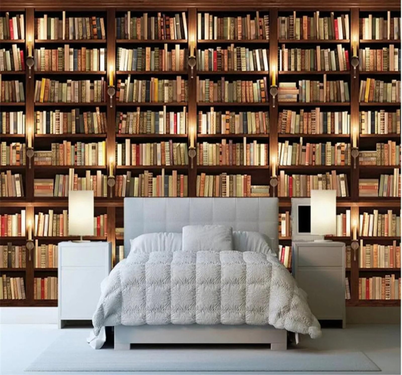 Xlming 430Cm×300Cm(B×H) Retro Three Dimensional Bookshelf Bookcase Books 3D Wallpaper Premium Textured Silk Study Dining Living Room Bedroom Sofa Tv Wall Easy Install-430Cm×300Cm