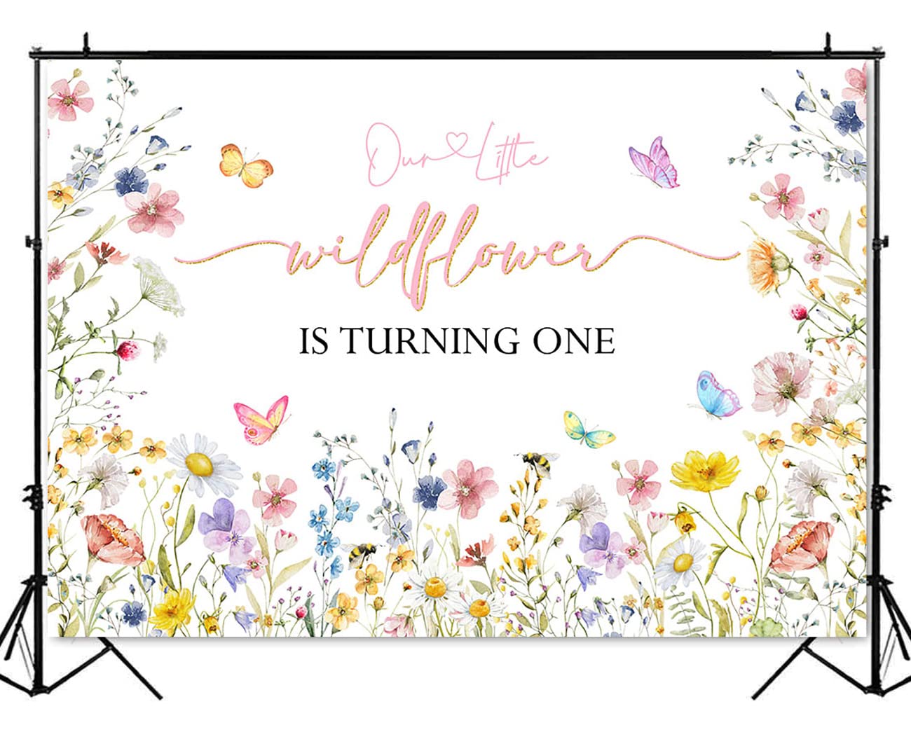 Mocsicka Wildflower Birthday Backdrop - 7x5 Ft Spring Garden Floral Photo Background With Butterflies