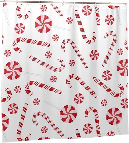 Miniatura 2 de JOOCAR Juego de cortinas de ducha retro navideñas para baño, juego de cortina de ducha de bastón de caramelo con 12 ganchos, 72 x 72 pulgadas