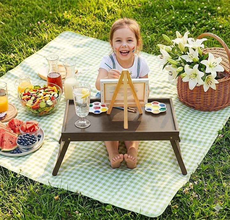 Image of Bamboo Bed Tray Table with Foldable Legs, Breakfast Tray for Sofa, Bed, Eating, Working, Used As Laptop Desk Snack Tray by Pipishell (Brown)