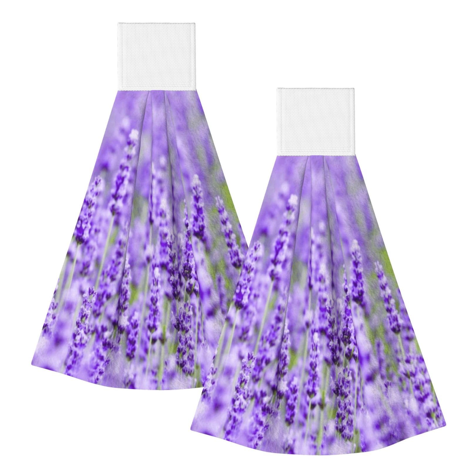 DOPKLNA Purple Lavender, 2 Pcs Hanging Coral Fiber Hand Towels for Bathroom, Absorbent Kitchen Towels