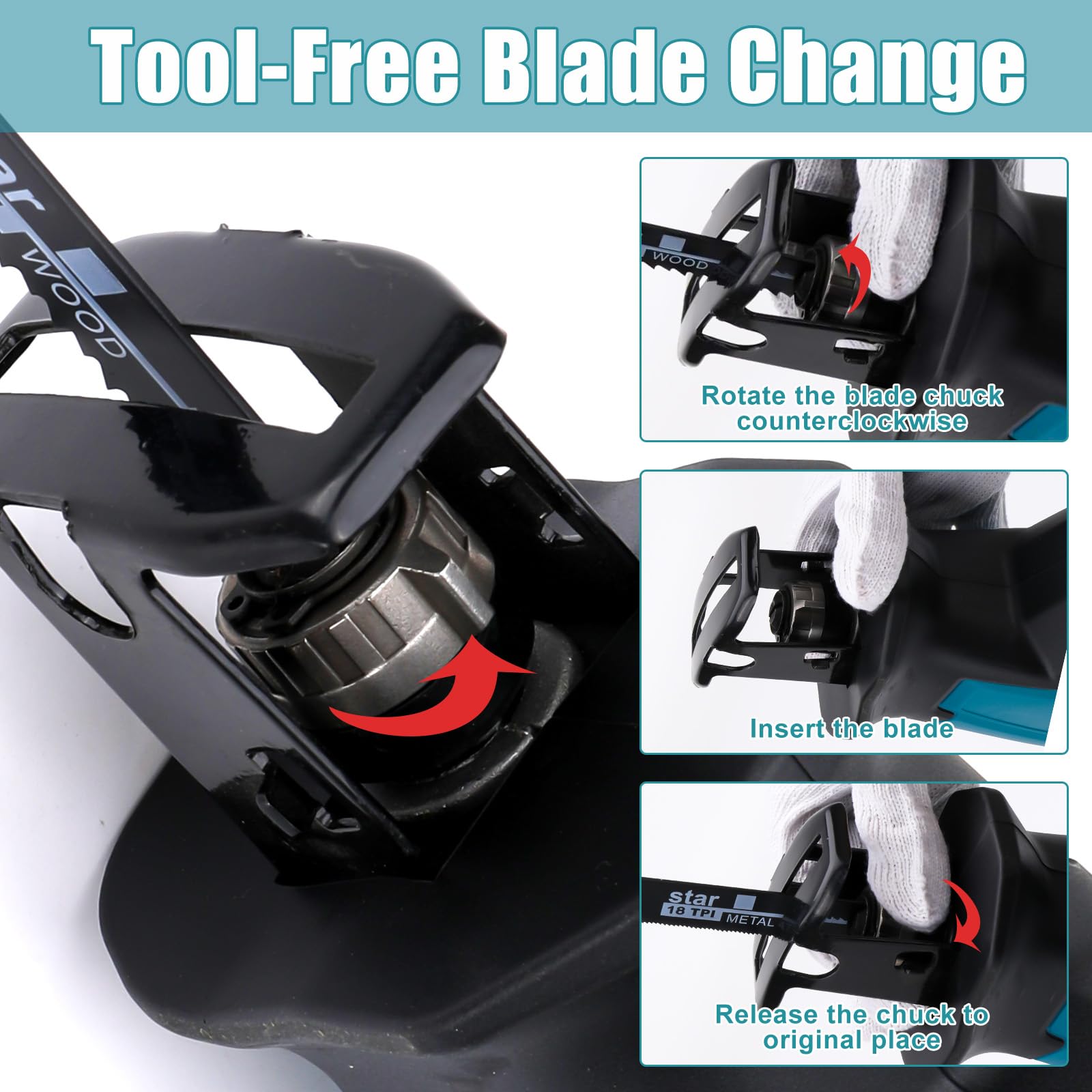 Sega A Sciabola Senza Batteria | Compatibile Makita 18V | 8 Lame + Accessori | Velocità Variabile