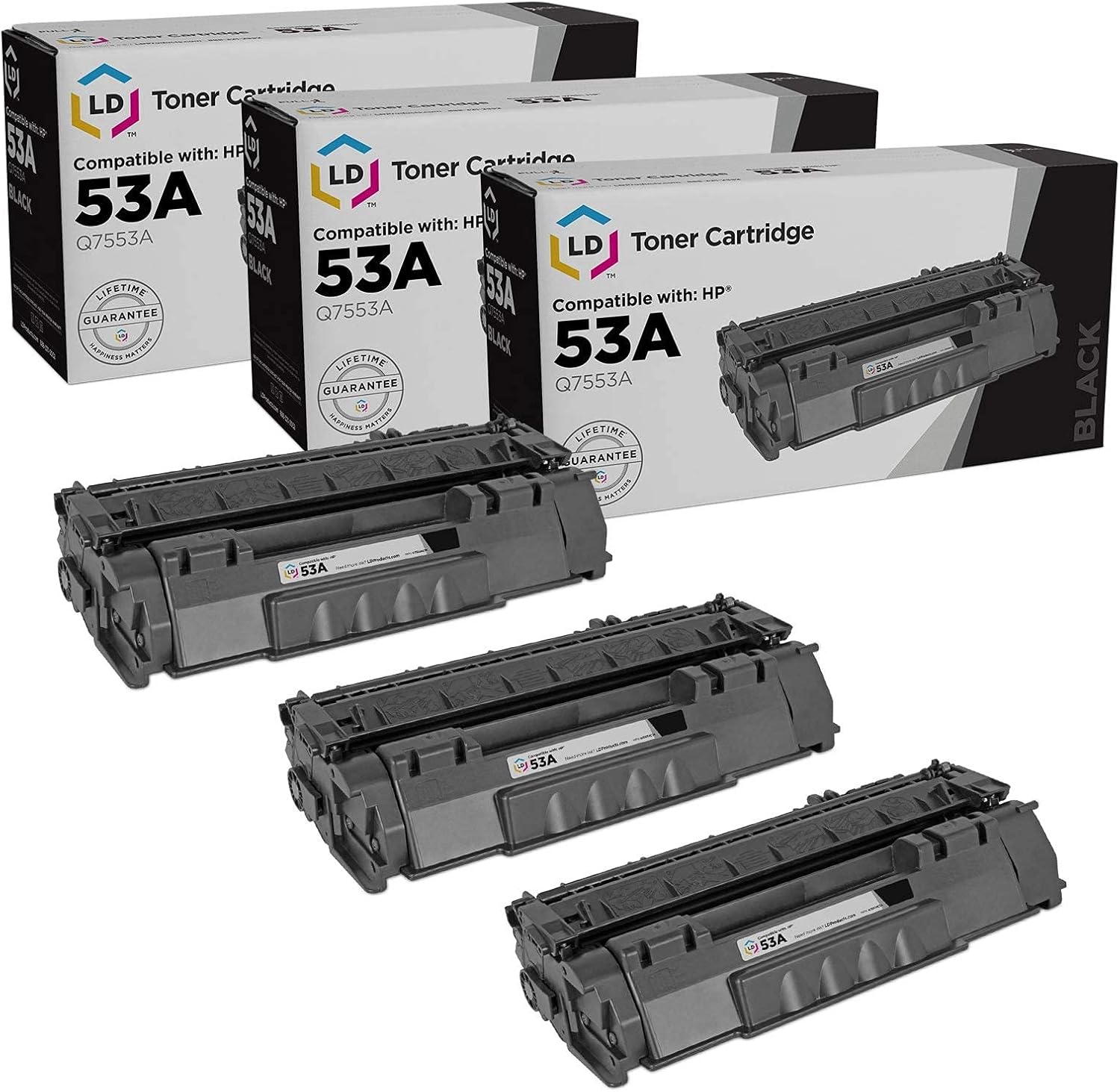 LD Compatible Toner Cartridge Replacement for HP 53A Q7553A (Black, 3-Pack)