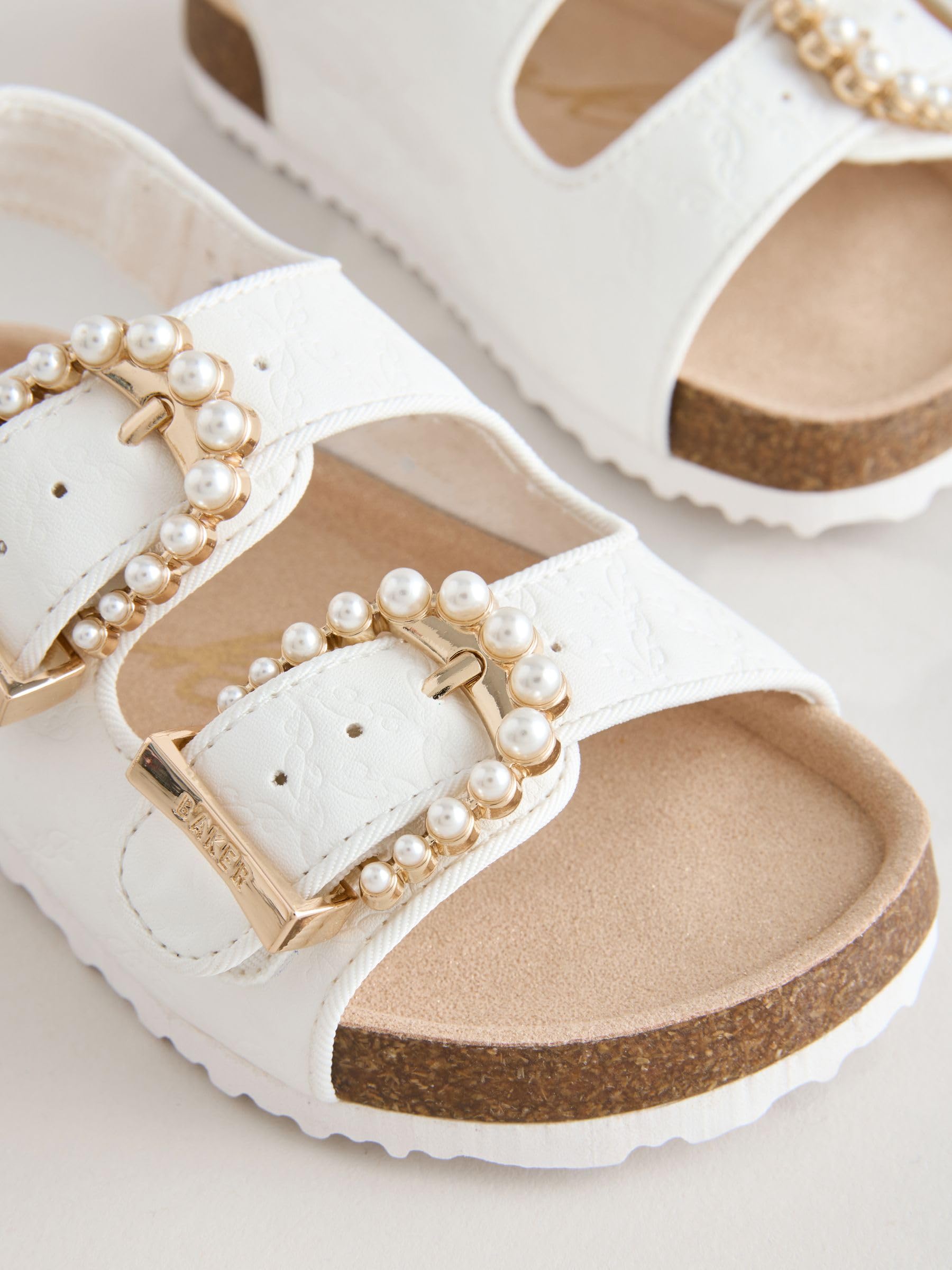 Mädchen Fußbett-Sandalen aus natürlichem Raffia mit Fußbett und Doppelschnalle