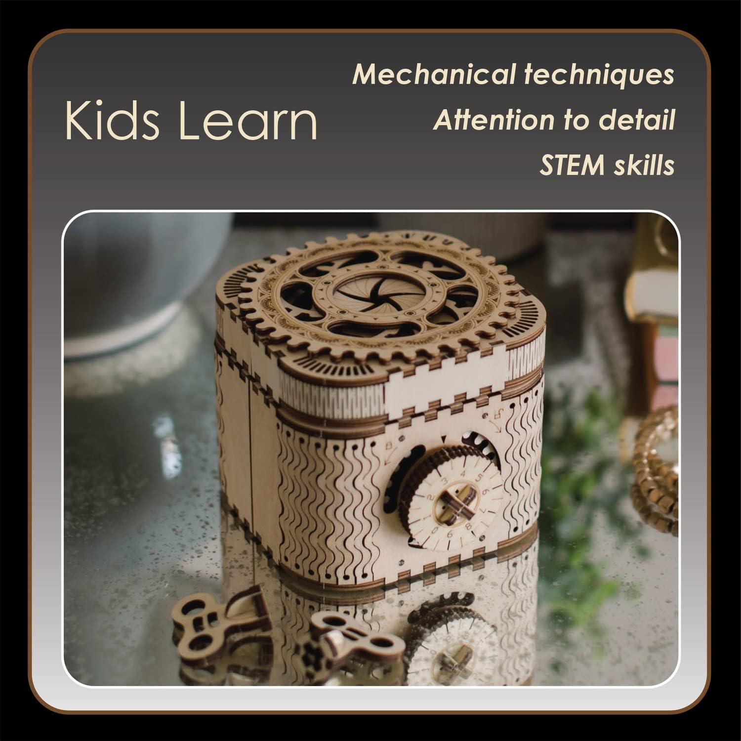 MindWare Gearjits: Treasure Box – 158pc Wooden 3D Building Puzzle for Teens & Adults – DIY Construction Model – Fun for Parents Too! – Great STEAM Gifts for Ages 12+