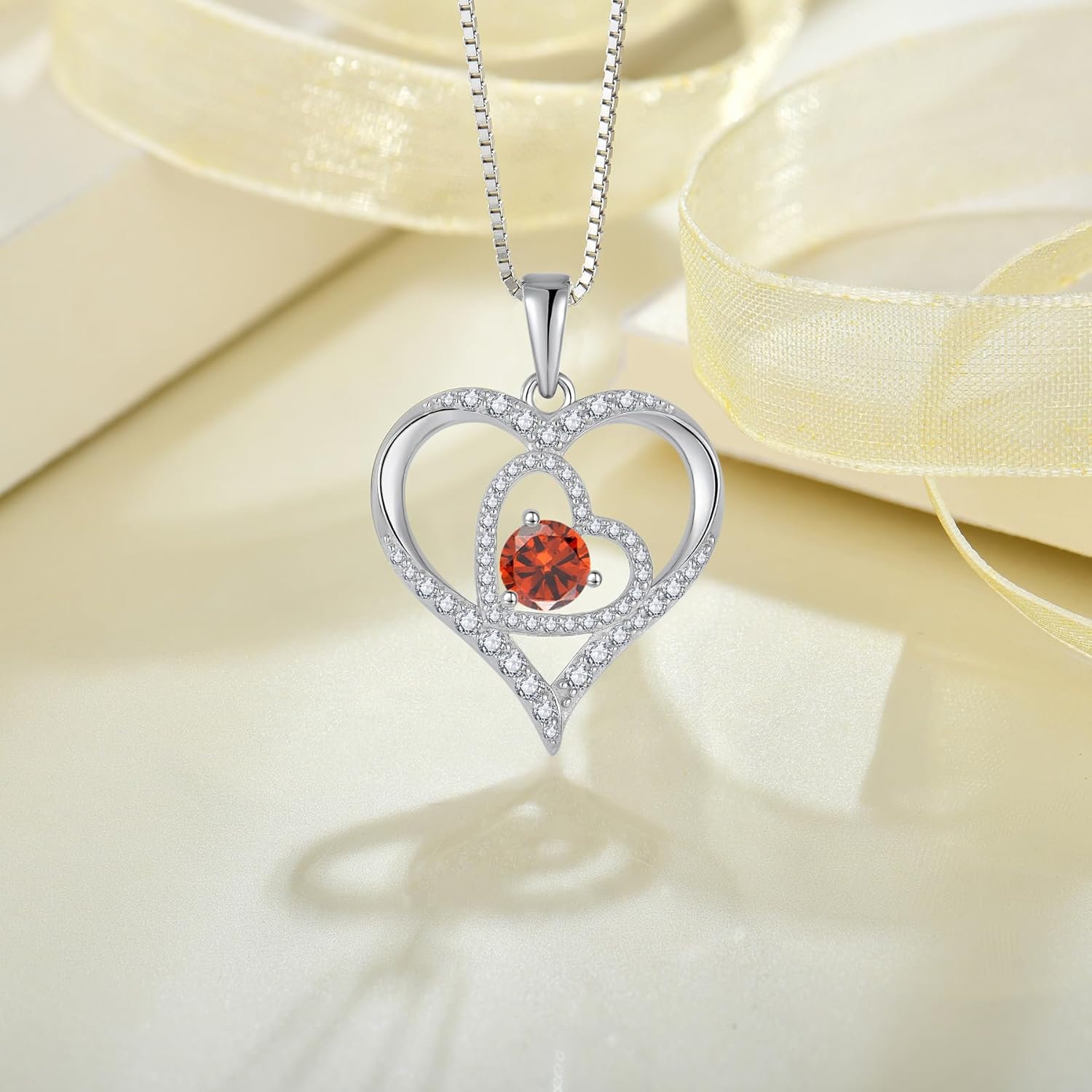 Love Heart Necklace for Women 925 Sterling Silver Birthstone Pendant Necklace Dainty Jewelry for Women Wife Mother Christmas Birthday Mother's Day Gift - Image 4