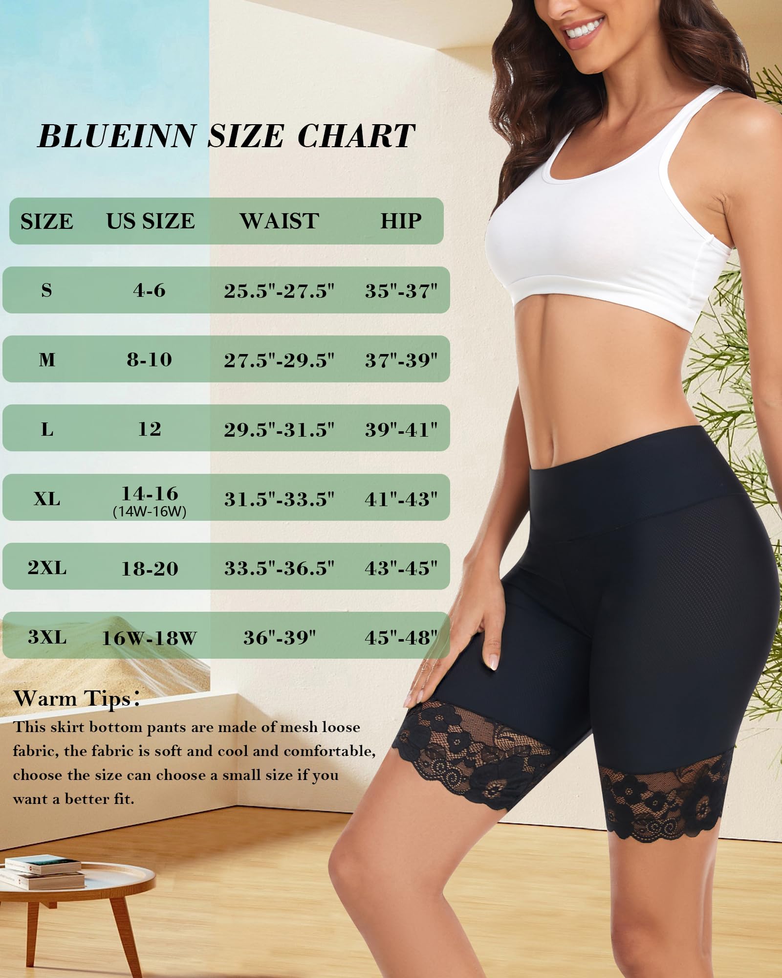 Slip-Shorts für Unterkleider, Mesh, Damen, Anti-Scheuern, Unterwäsche, hohe breite Taille, Boyshorts, Höschen, Spitze unter Shorts