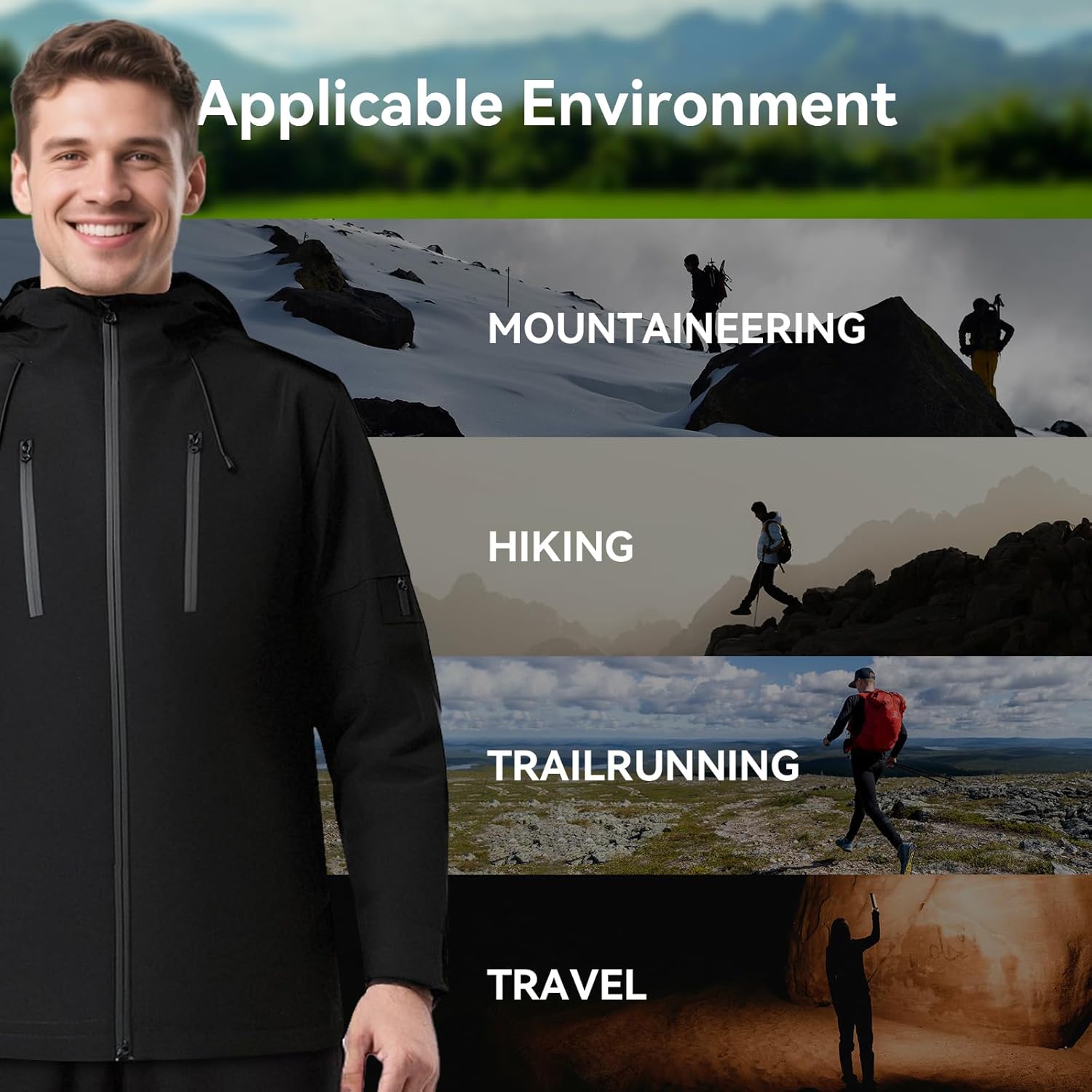 SoftShell Heated Jacket for Men with 16000mAh Battery,Heated Hunting Jacket Hoodie Windproof Jacket for Outdoor - Image 2