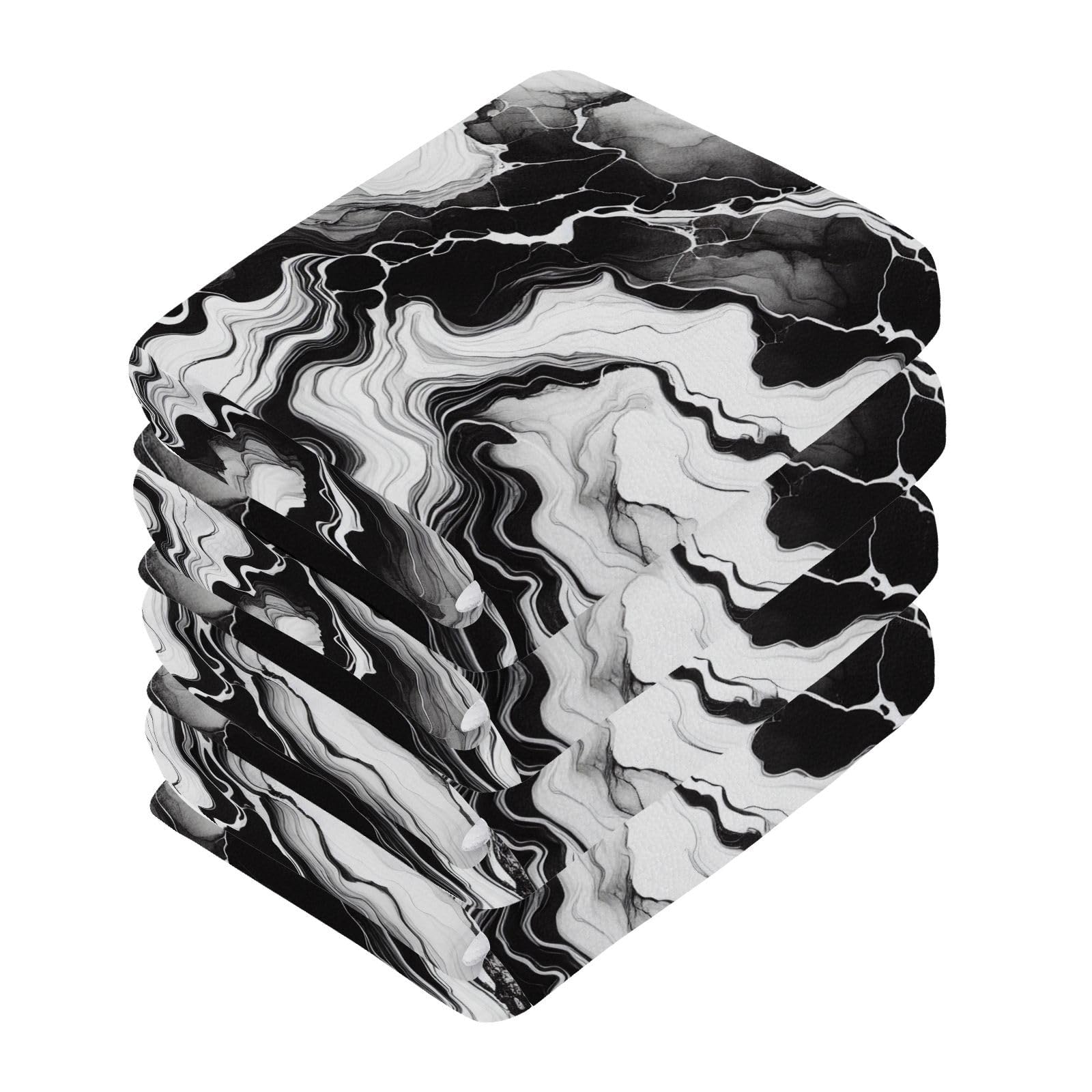 YANENDIE Black White Marble Washcloths Towels, Highly Absorbent and Soft Cotton Face Cloths, 4 Pack Quick Dry Wash Cloths - 12 X 12 Inches