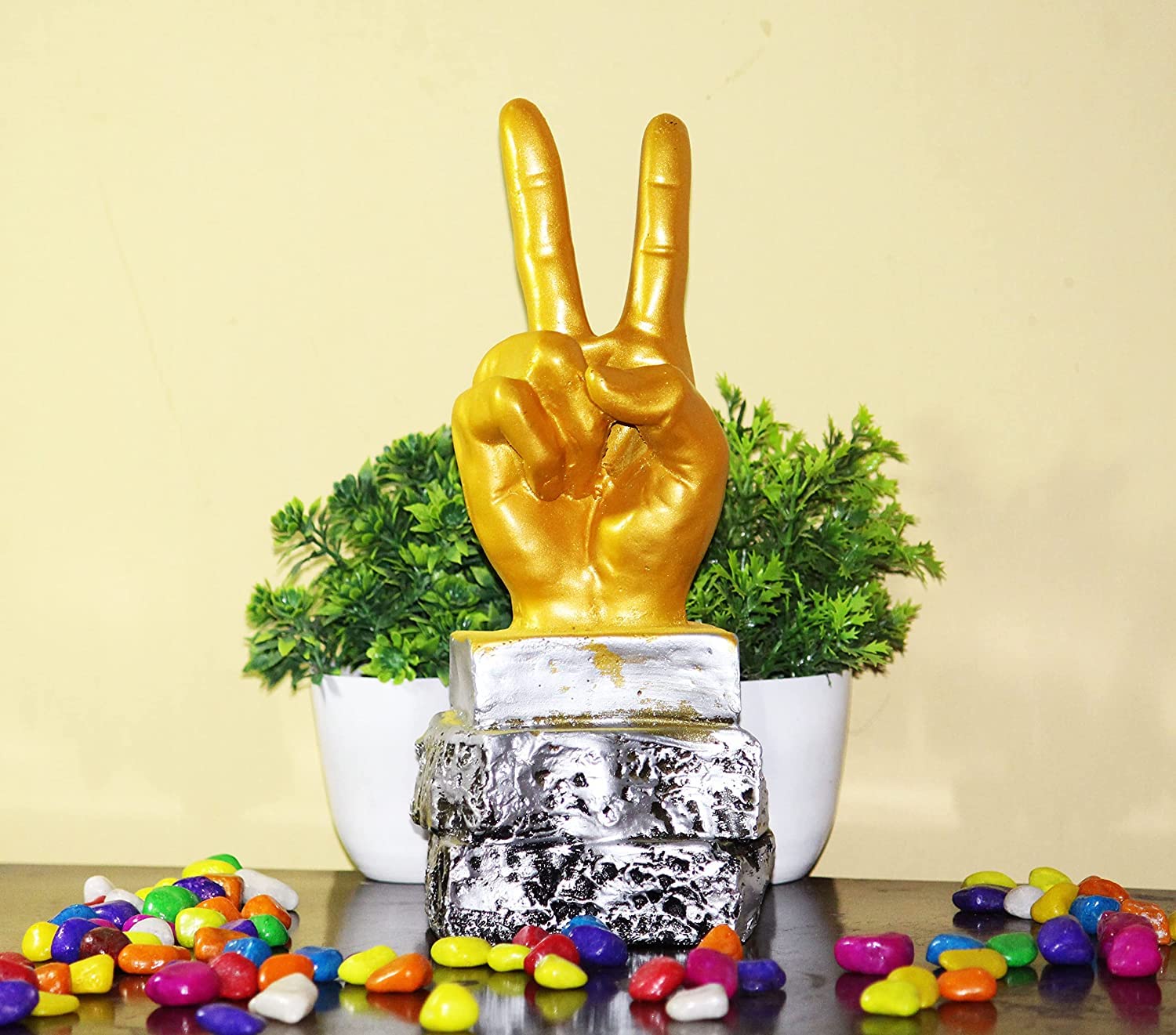 NRSON® Polyresin Hand Gesture Desk Statues Decorative Victory Sign Hand Sculpture,Hand Statue,Antique Showpiece Collectible for Home, Room Decor, Table Decoration|