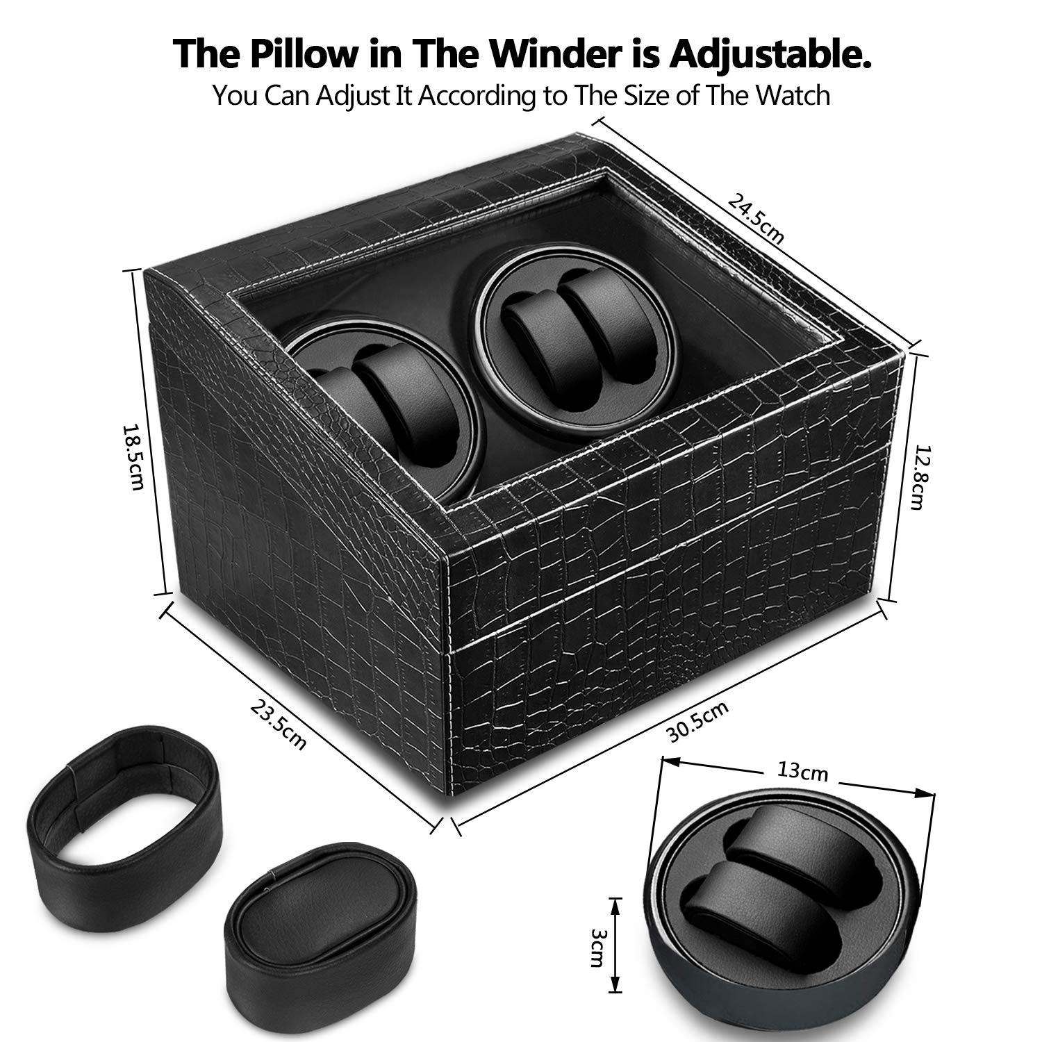 HBselect Watch Winder Lussuoso 4 + 6 Posizioni per Orologio Scatola Carica Orologio Automatico in Pelle PU Winder per Orologi Nero Espositore Orologi Rotatorio