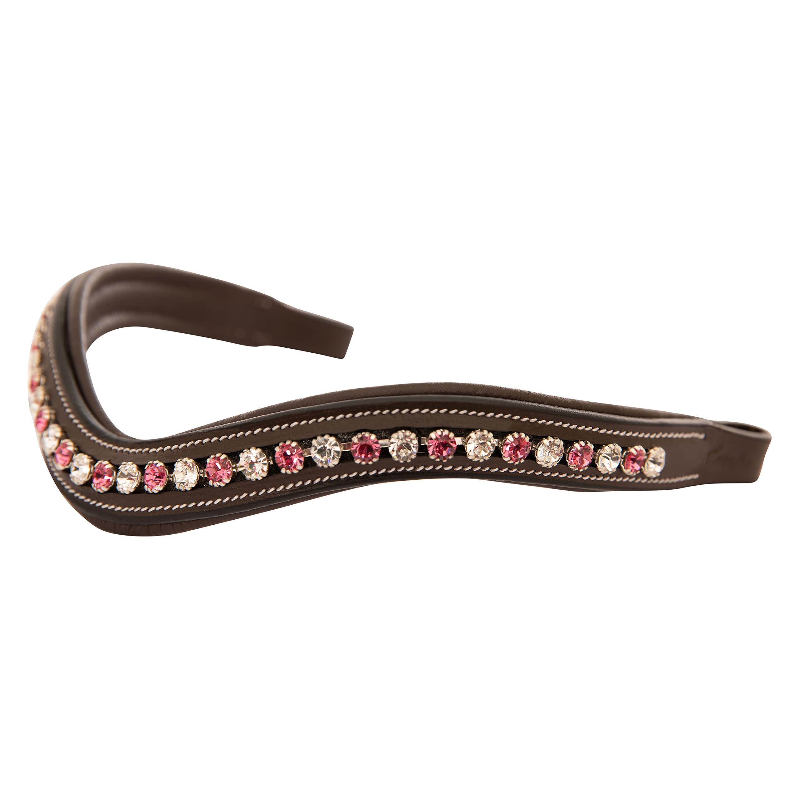 Exion Curved Crystal Browband for Horses – Soft Padded Bling English Bridle Brow Band | Dressage, Show, Jumping | Black, Brown | White & Pink Crystal Browband For Horses