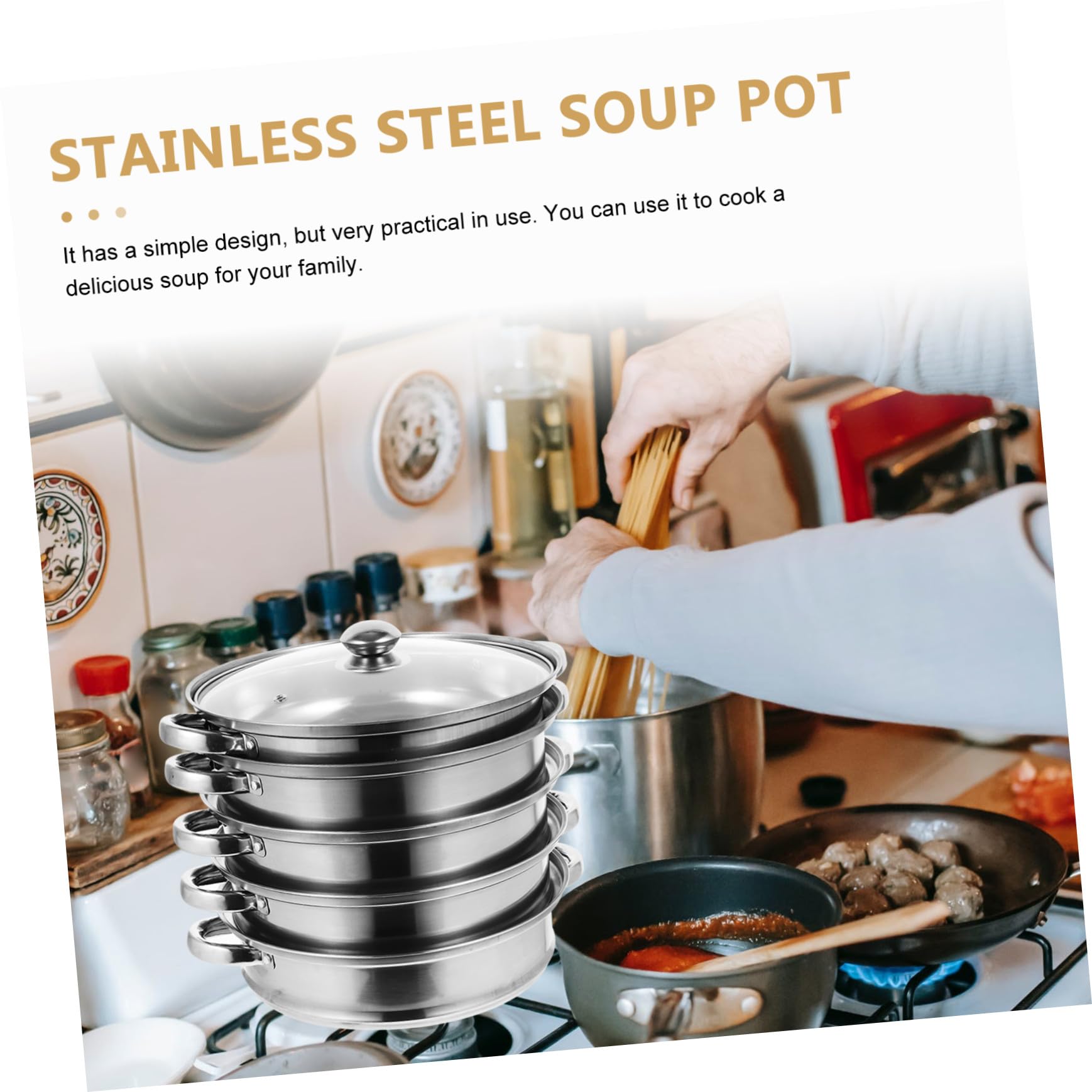 Pentola Vaporiera in Acciaio Resistente a Più Strati Pentola per Zuppa Pratica e Robusta Multifunzione per Cottura a Vapore e Zuppe Facile da Pulire e Maneggiare Adatta per Uso
