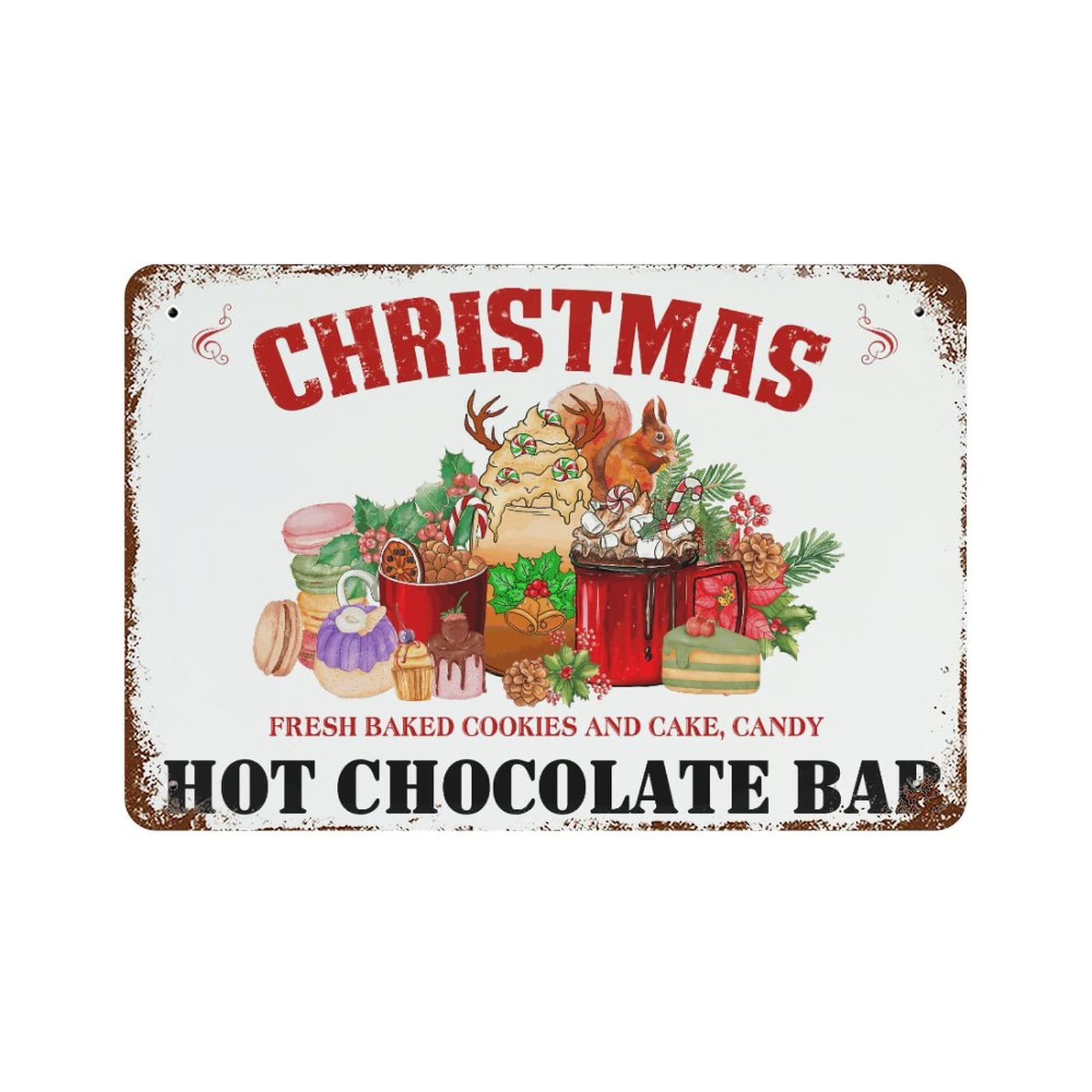 Panneau de Noël Hot Cocoa Bar plaque en métal rigide aux finitions vintage de qualité
