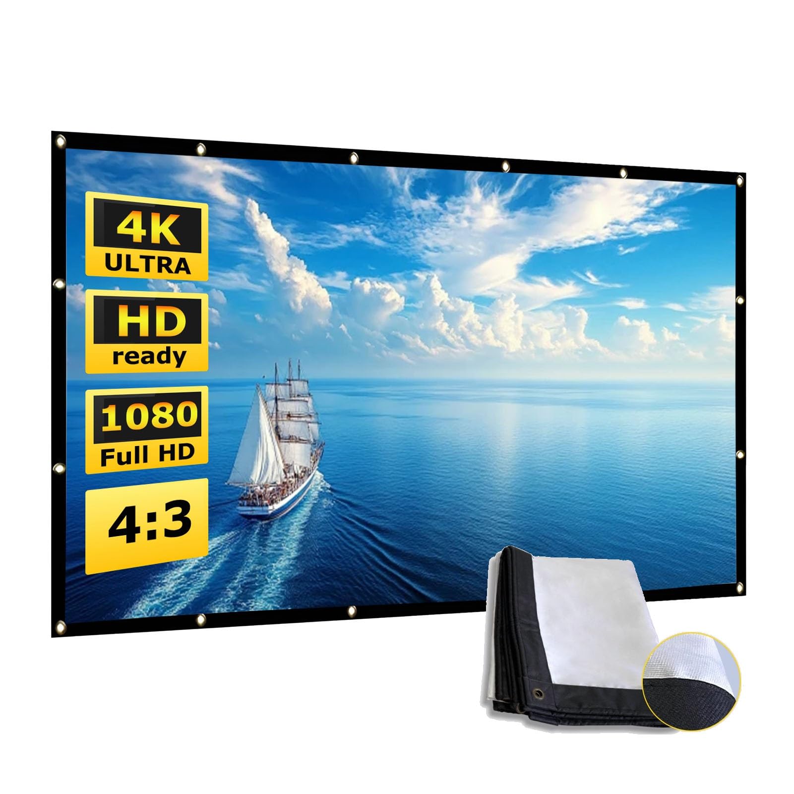 Telo Proiettore 180/250 pollici, Schermo for Proiettore Portatile 16:9/4:3 4K HD, Anti Rughe Pieghevole Schermo di Proiezione for Casa Ufficio(180in 4:3)