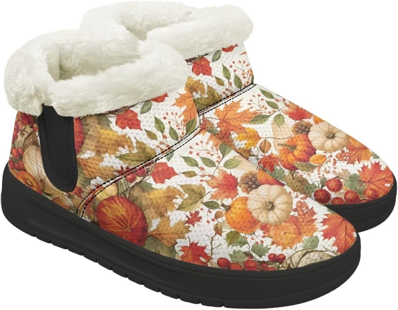Snow Boots for Women Winter Boot Comfortable Warm Plush-Lined Ankle Booties Outdoor Slip On Short Booties Black Sole Size6-13.5