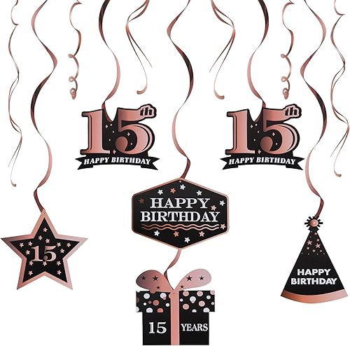 Miniatura 419 de LINGTEER Happy 65th Birthday Decorations Set - 12Pcs Black & Gold Swirls Streamer,Happy Birthday Bunting Banner,Cheers to 65 Years Old Bday Party
