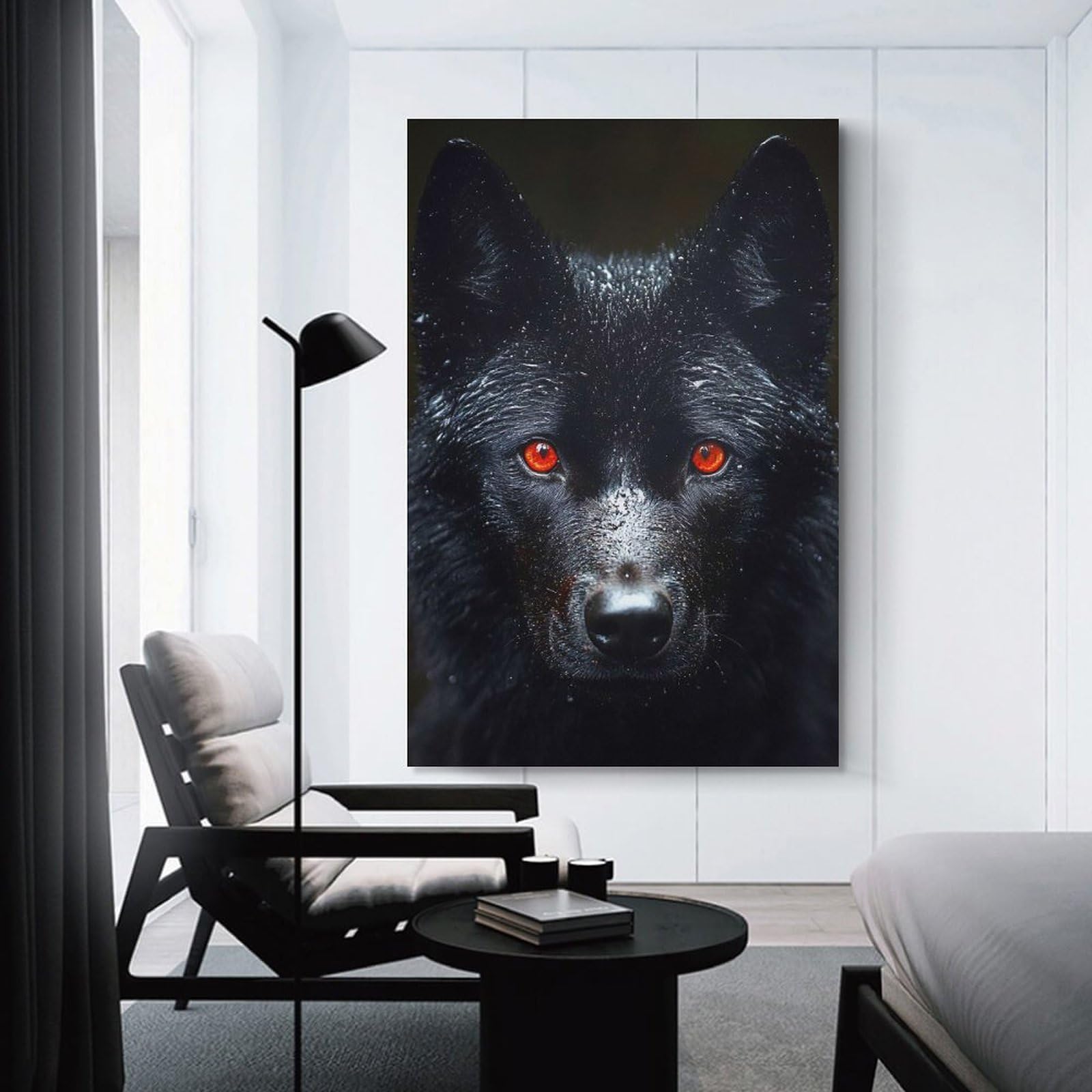 Junmoney Unframe-Style-14 Black Wolf With Red Eyes Canvas Art Print 24X36inch(60X90cm), For New Homes, Bedrooms Or Workspaces, Gift Idea For Housewarming And Birthdays