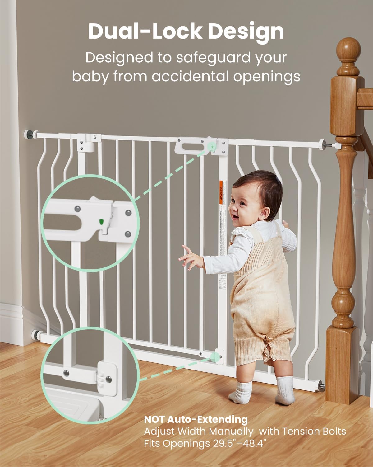 GROWNSY Cancelletto per cani, cancello di sicurezza in metallo con chiusura automatica per scale e porte, extra largo 74,9-124,5 cm, altezza 76,2 cm, doppia serratura, pedale anti-viaggio, montaggio