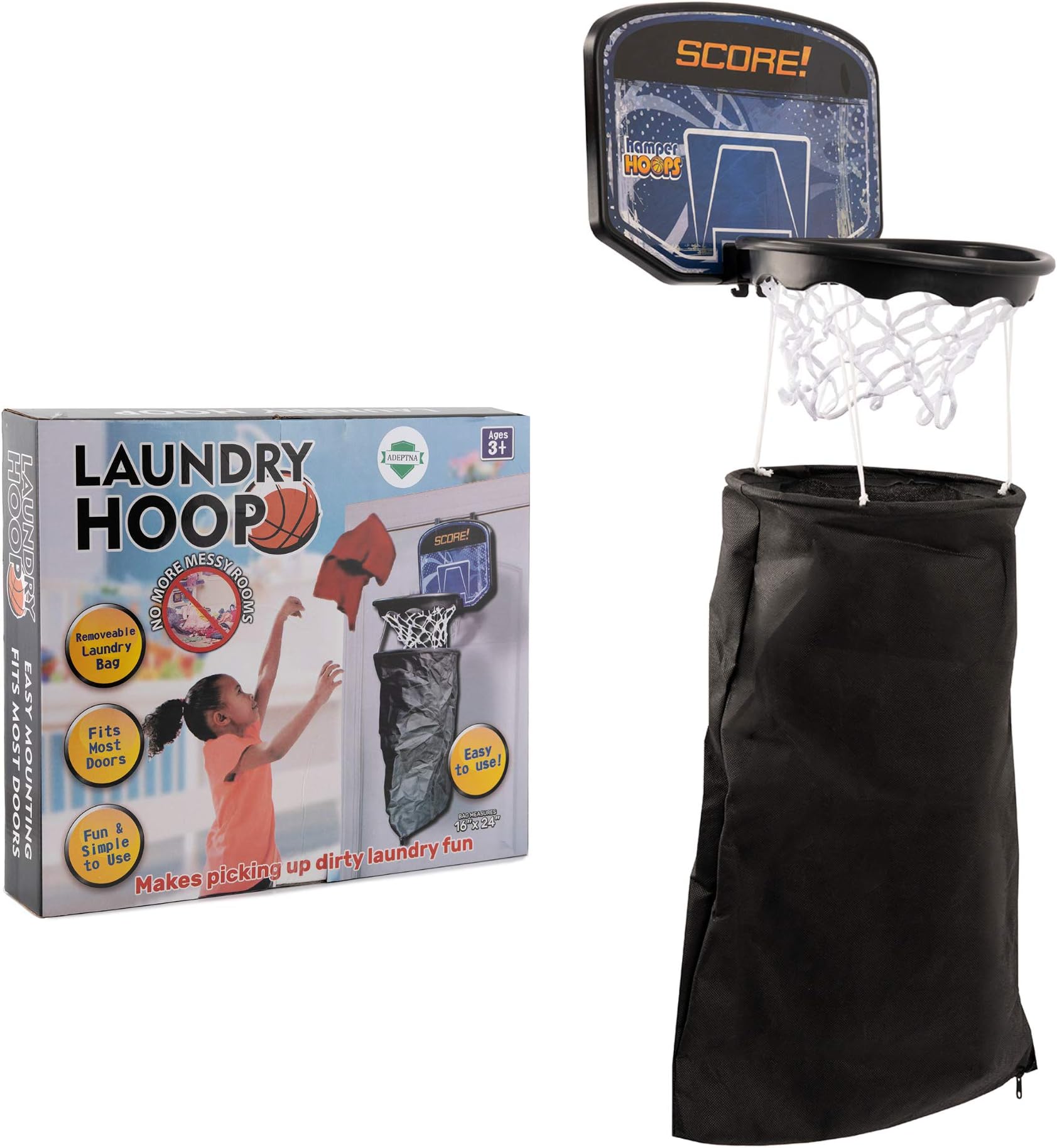 ADEPTNA NEW LAUNDRY HAMPER HOOP BASKETBALL CLOTHES LAUNDRY BAG BASKET DOOR ROOM STORAGE BIN
