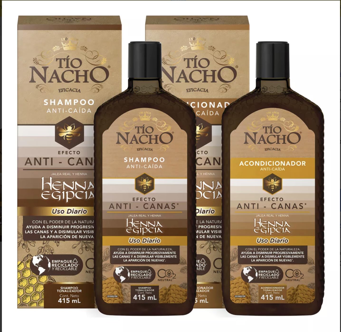 TIO' Bagues Nacho' Efecto Anti-Canas Shampoo y Acondicionador Anti-Cada con Henna Egipcia, 14.03 Fl Oz Duo Shampoo and Conditioner