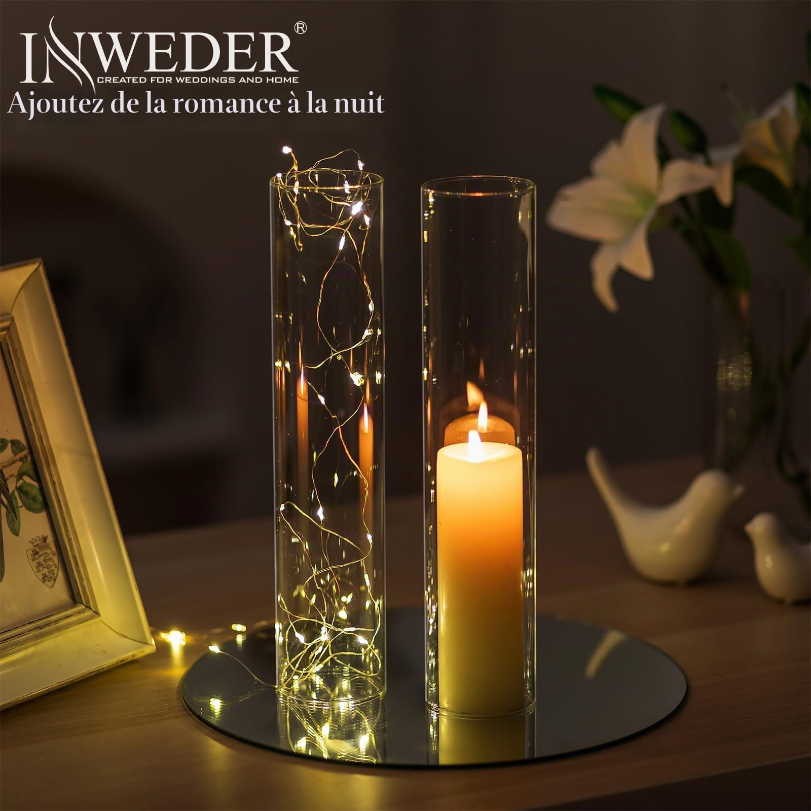 Bougeoirs Cylindrique en Verre Transparent: 6,5 x 30,5 cm Porte-Bougies Ouragan Clair Lot de 6 Covercle Tube Cylindres pour Noël Mariage Centre de Table Fête Cheminée