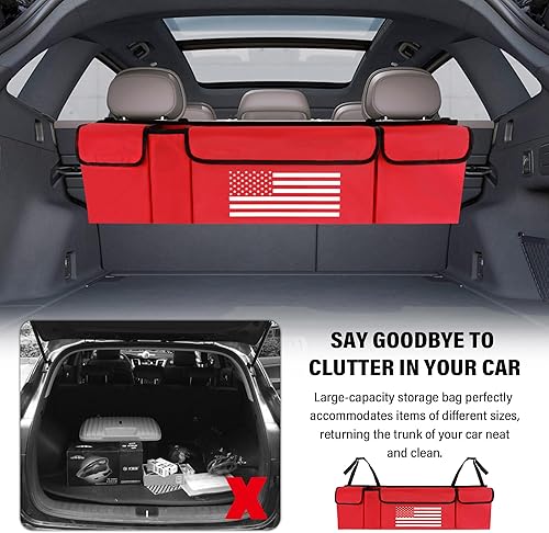 Miniatura 4 de Turcee Organizador de maletero de automóvil, organizador de almacenamiento de automóvil de gran capacidad con diseño de bandera de EE. UU.,