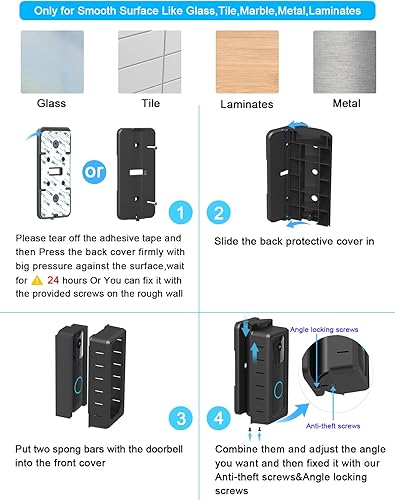 Miniatura 5 de Soporte adhesivo para timbre de puerta, ángulo ajustable, accesorios para sistema de seguridad de timbre Blink sin taladro