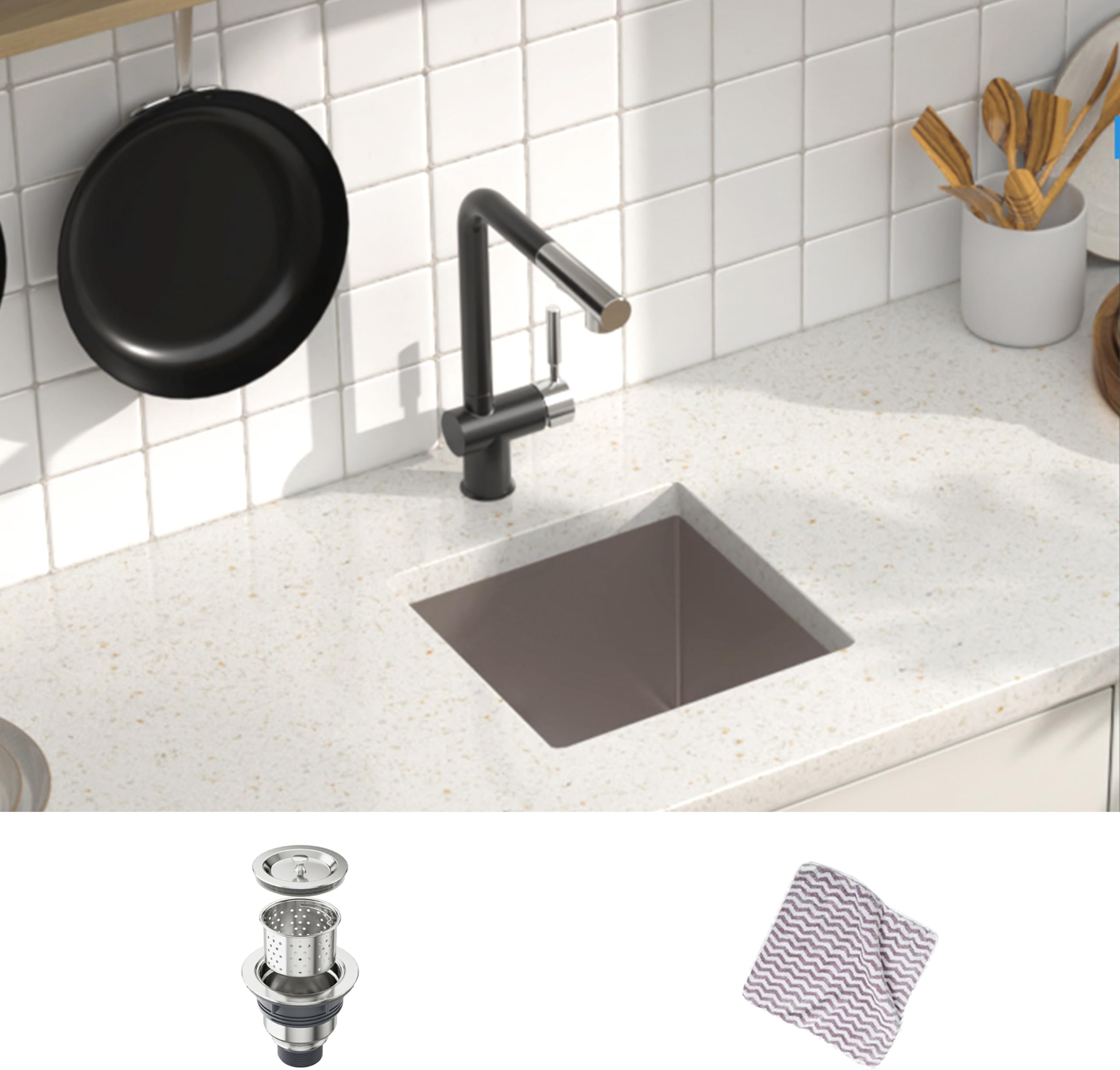 MENSARJOR Bar Sink, 14 x 14 inch Undermount Kitchen Sink, 16 Gauge Stainless Steel Sink, Handmade for Kitchen Sink, Bar Sink, or Outdoor Sink
