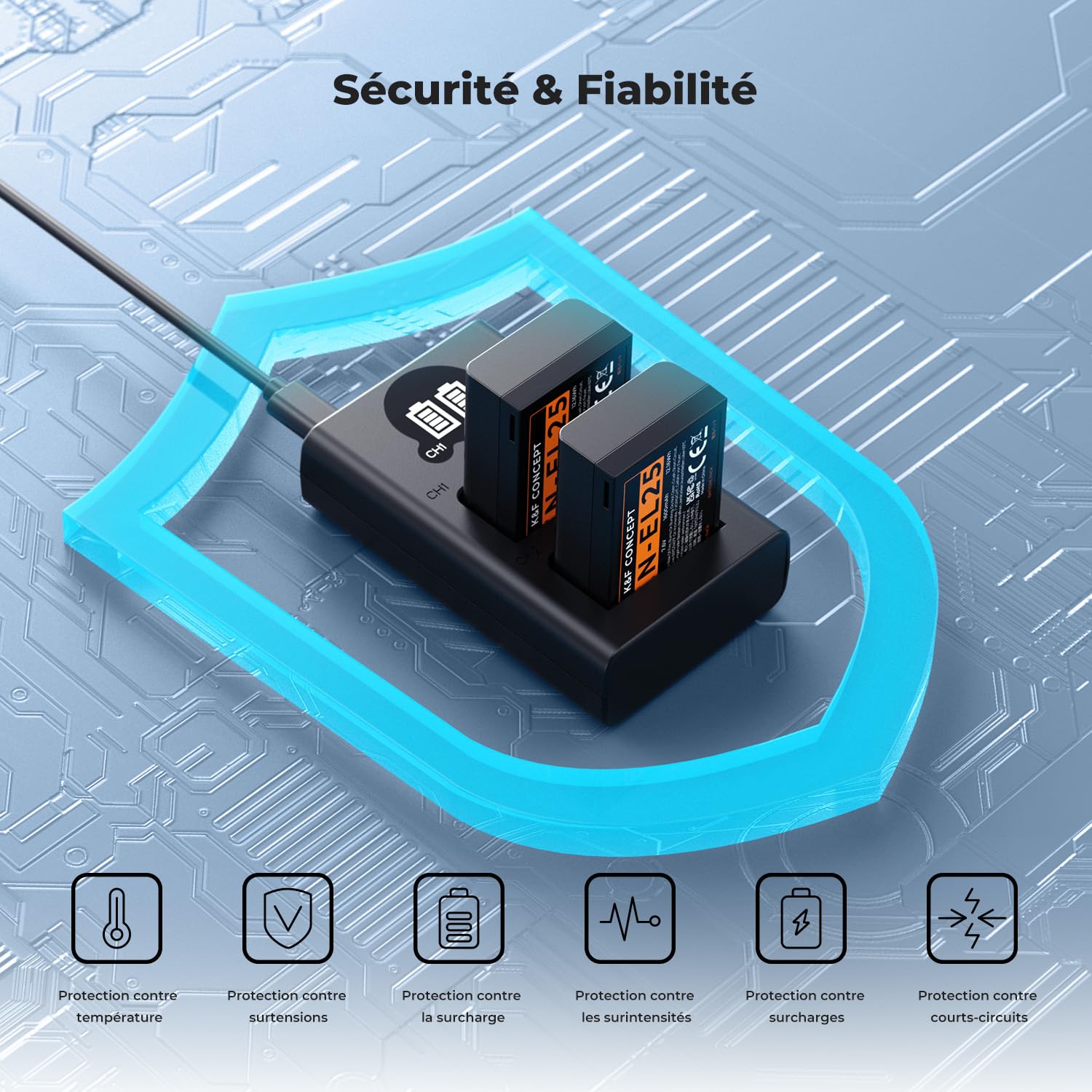 K&F CONCEPT EN-EL25 Batterie 1600 mAh 2 Batteries EN-EL25A et Chargeur de Batterie Double LCD Compatible avec Z50II, Z50, Z30, Z FC Chargeur de Batterie MH-32