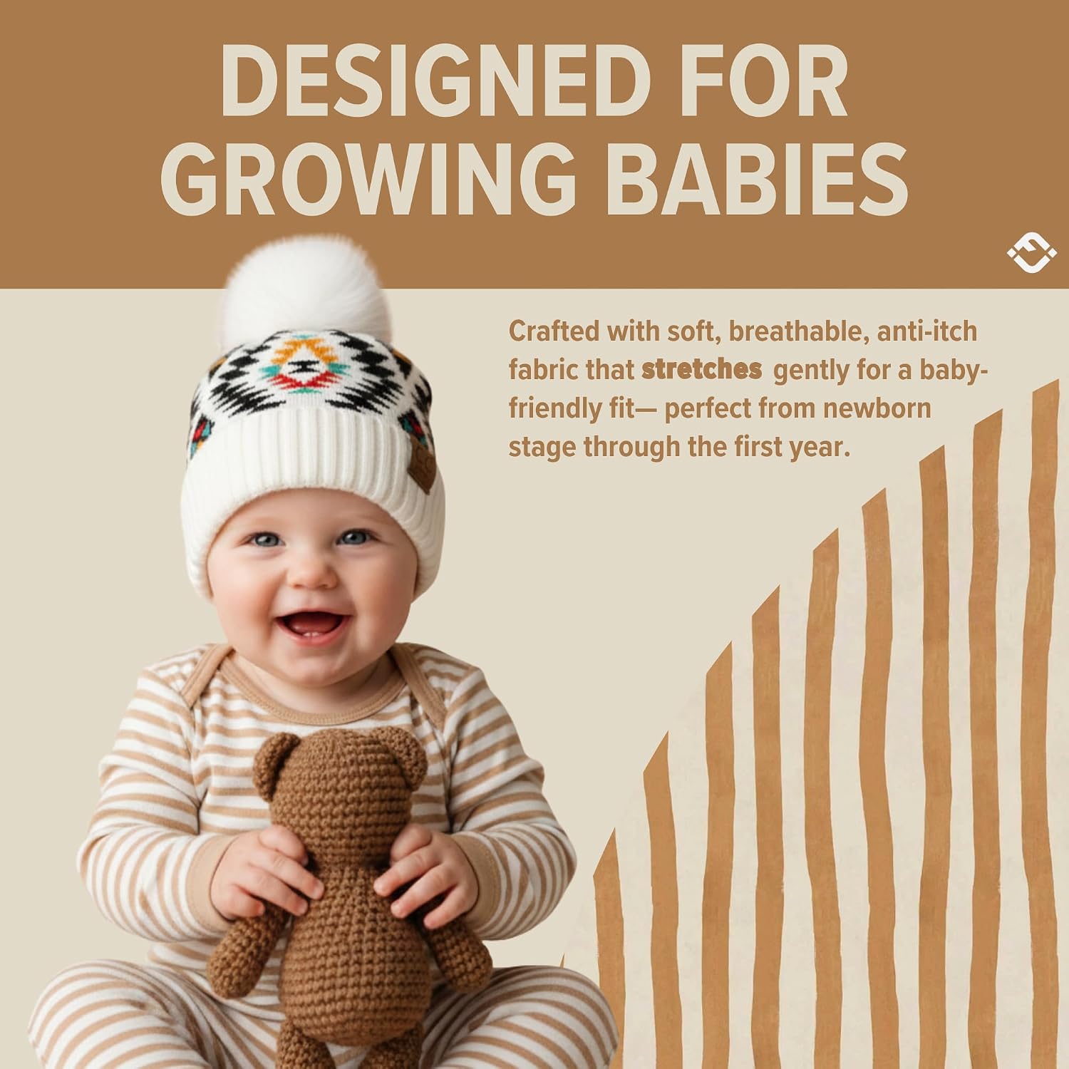 Funky Junque Baby Pom Pom Beanie – Soft Knit Infant Winter Hat for Baby Girls & Boys, Cozy Warm Newborn Beanie 0–12 Months image 3