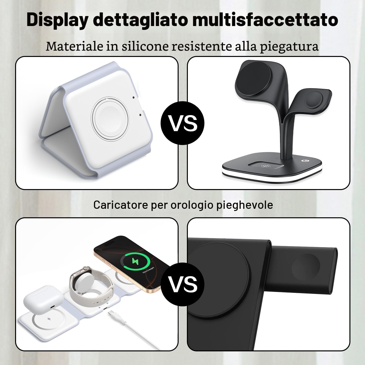 Caricatore Wireless, 3 in 1 Stazione Ricarica Pieghevole per Apple Watch 10/9/8/Ultra/7/SE,Phone 17/16/15/14/13/12, Magnetico Caricabatterie Wireless Base Ricarica Phone Apple Watch Air