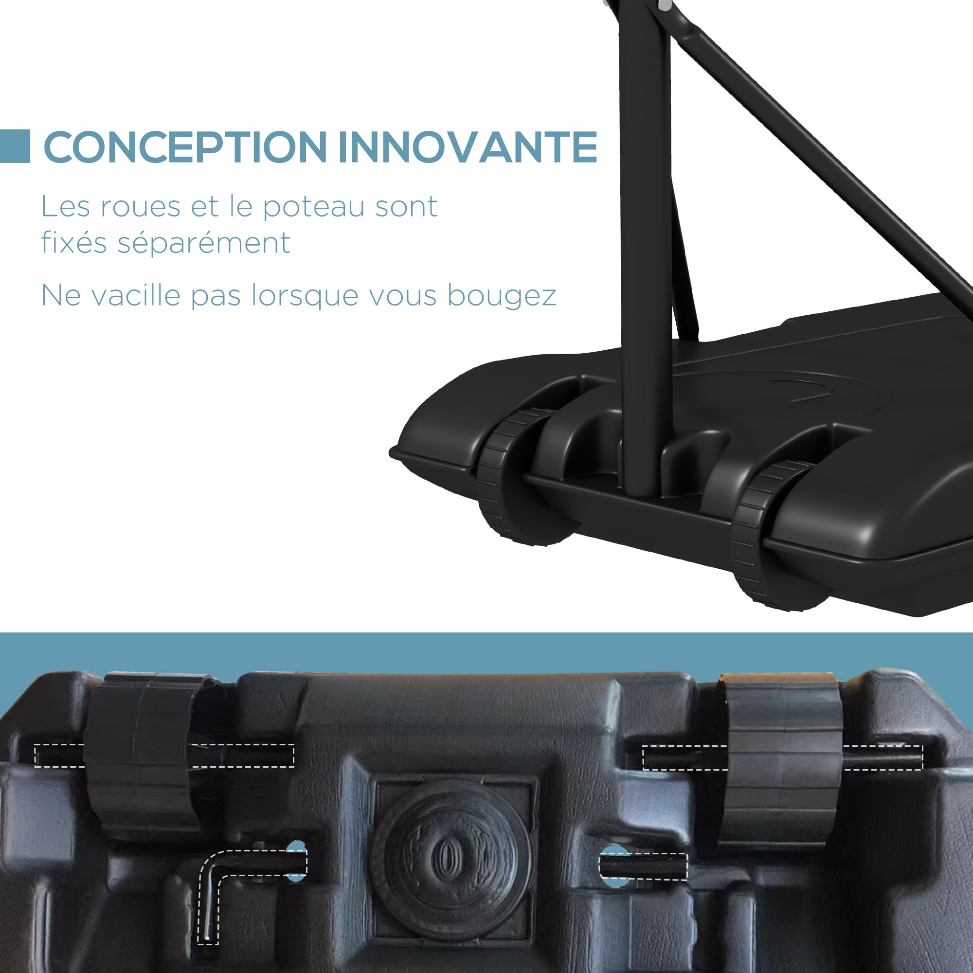 SPORTNOW Panier de Basket extérieur, Hauteur Ajustables 182-213/220-250 cm, Panier de Basket sur Pied à roulettes, avec Base de lestage, Cadre en Acier, Noir
