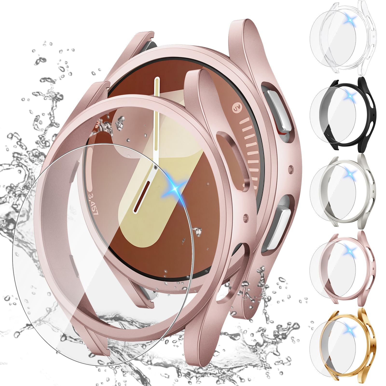 Neitra [5+5Pack] Funda para Samsung Galaxy Watch 7 40mm, 5 HD Protector de Pantalla de Cristal Templado + 5 PC Bumper Case Cubierta Protectora Case para Galaxy Watch7 2024 40mm