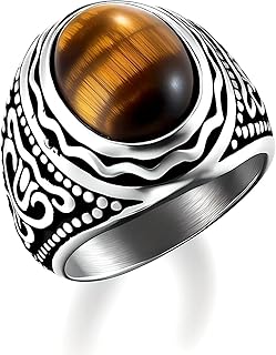 THE MEN THING Vintage Tiger Eye Stone Rings for Men | Luxury Solid Pure Titanium Stainless Steel Ring Jewellery (Tiger Eye...