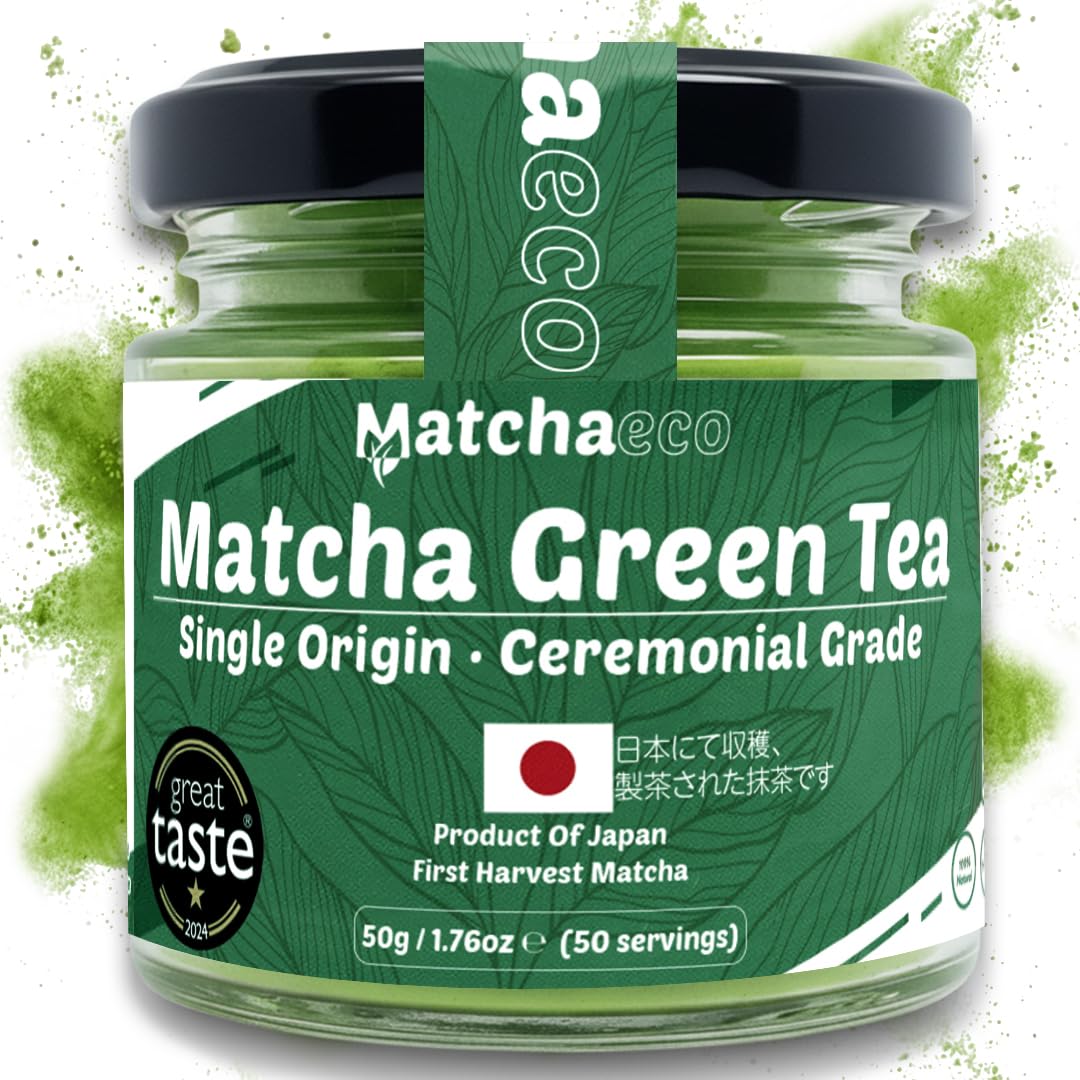 Matchaeco Ceremonial Grade Matcha Powder 50g | Premium Japanese Stone-Ground Green Tea from Japan | Perfect For Lattes, Smoothies | Natural Energy Vegan | Recyclable Jar | L-theanine, Antioxidants