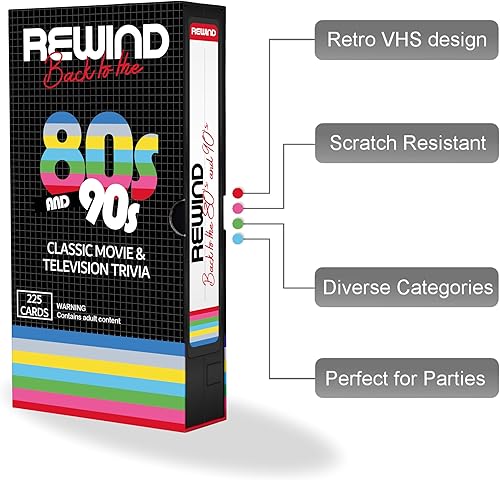 Miniatura 5 de Mojo Games, Rewind - Juego de cartas de trivia de películas y televisión de regreso a los 80 y 90 - Juego de cartas nostálgico de cultura pop para