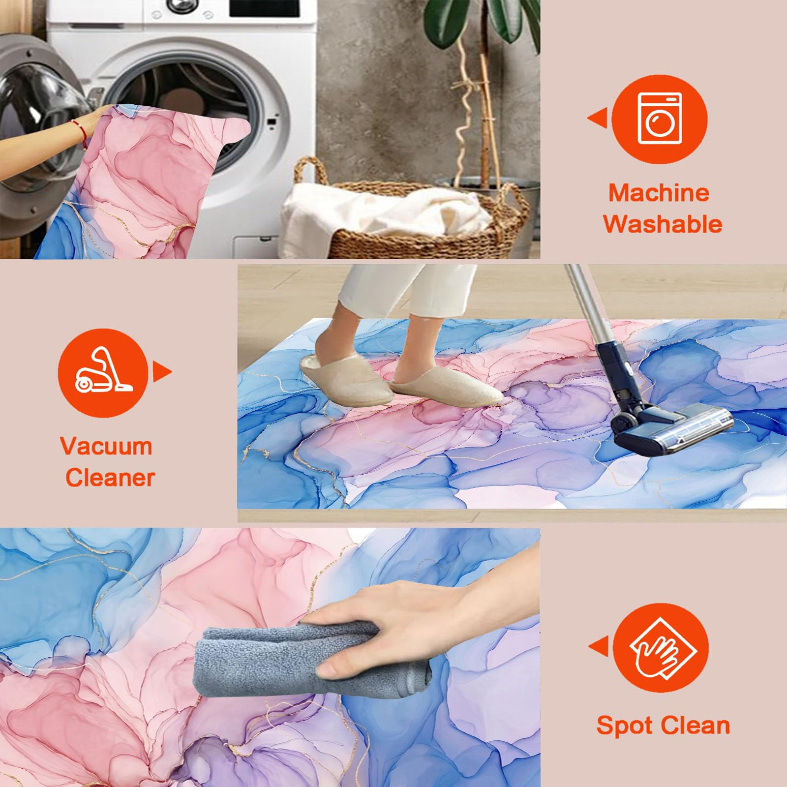 Tapis Rond Blocs De Couleur Dégradés Bleu Rose 120cm | Art Fluide Abstrait Rond Tapis Doux Résistant, Lavable Antidérapant pour Chambre à Coucher Salle à Manger