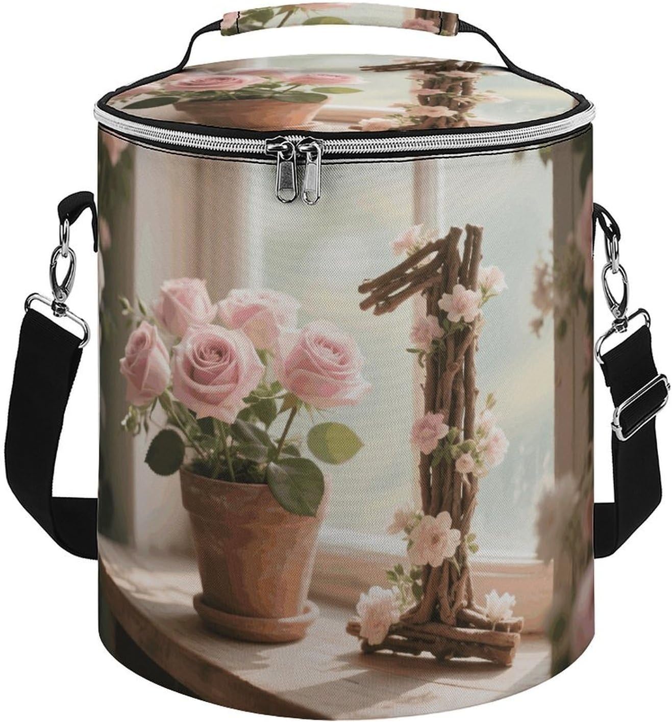 Number and Flowers Lunch Bag 15L, Insulated Picnic Basket with Leakproof Design - Large Cooler Tote for Camping, Beach, Hiking & Groceries