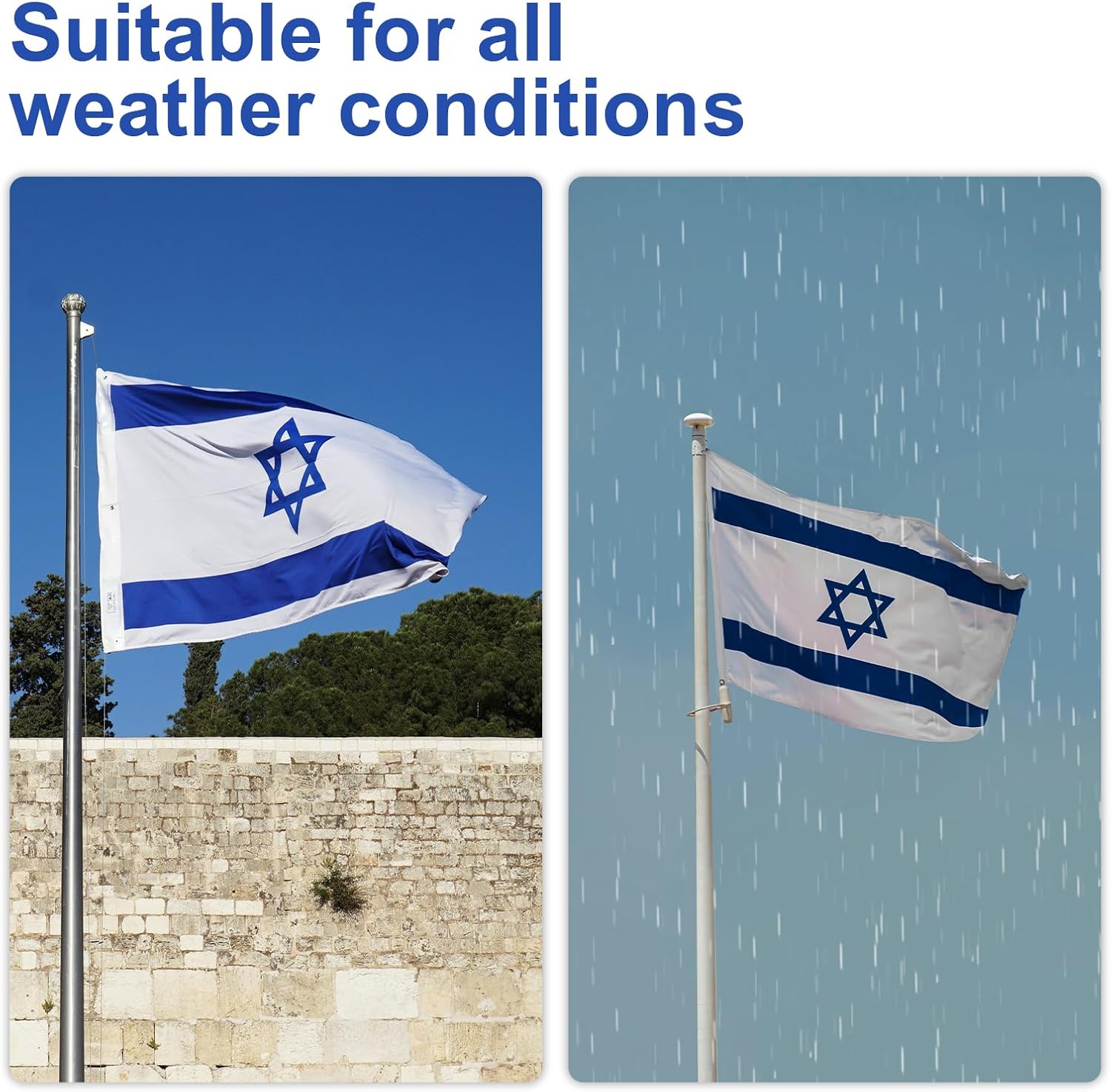 Israel Flag 5x8 FT Embroidered Heavy Duty Outdoor Israeli National Flag Sewn Stripes Premium Nylon Brass Grommets Weather Resistant Durable for All Seasons Indoor/Outdoor Display